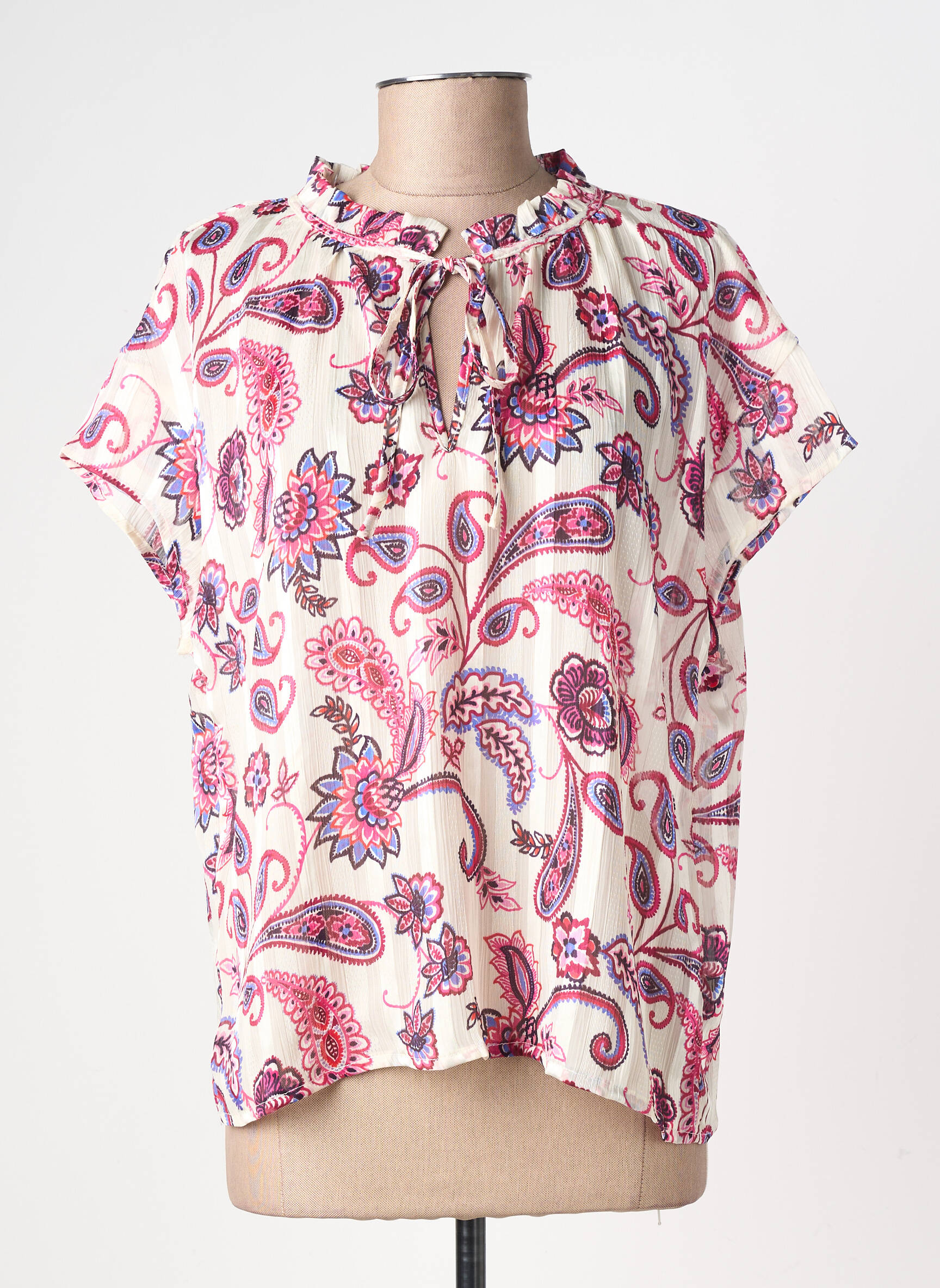Top imprimé fantaisie manches courtes blanc BY ONE femme