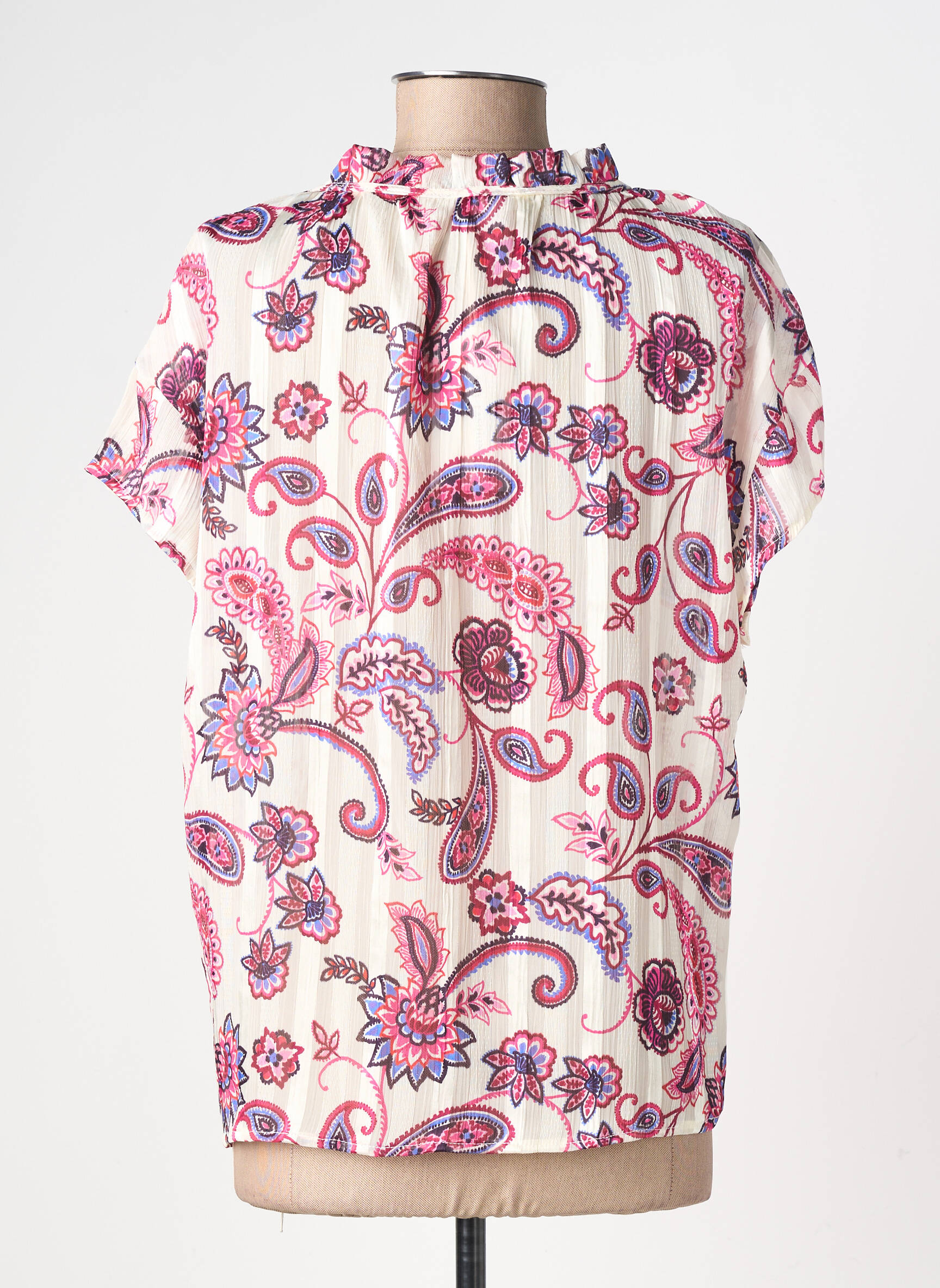 Top imprimé fantaisie manches courtes blanc BY ONE femme