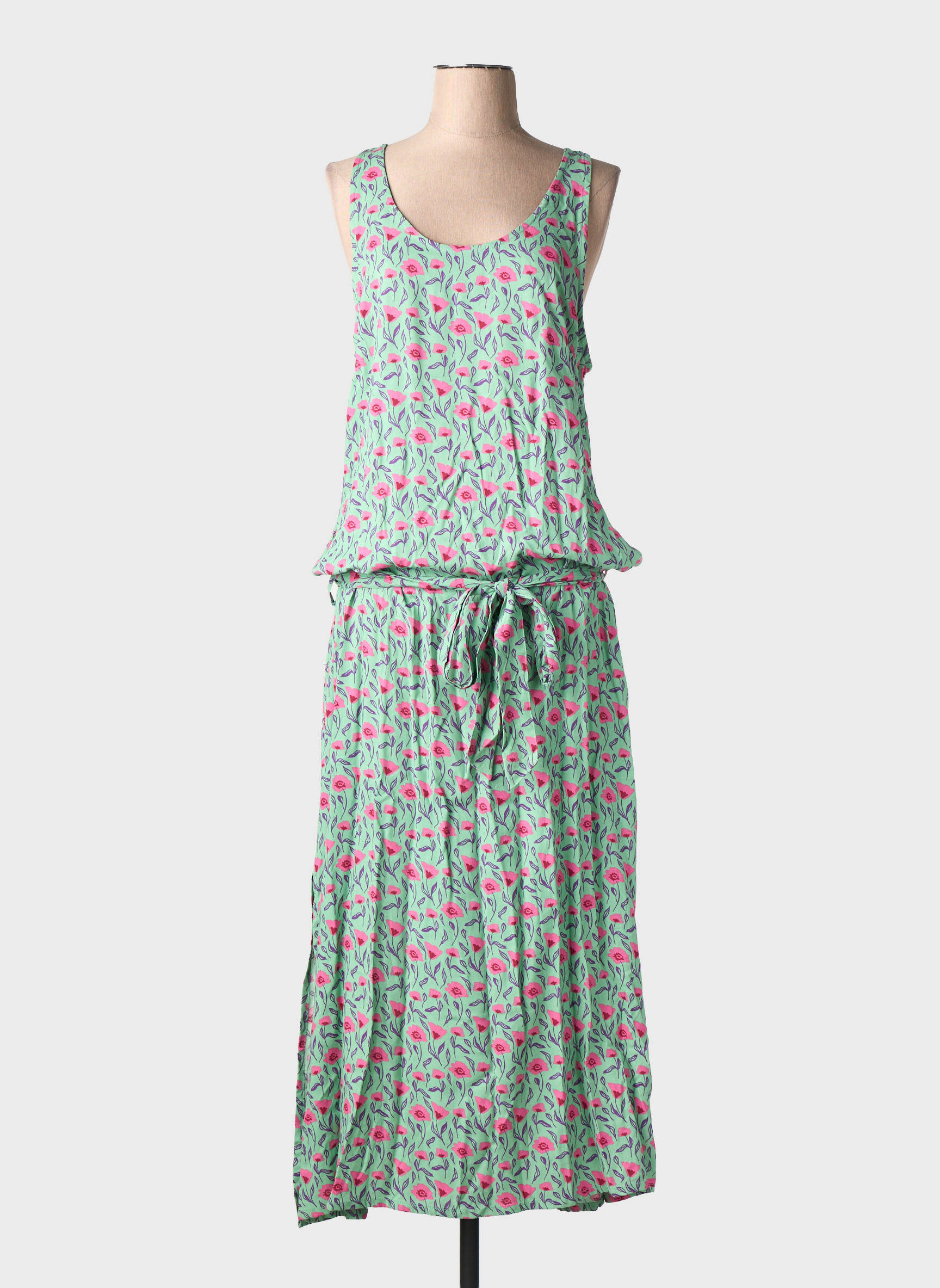 Robe longue imprimé fantaisie sans manche vert LINGAM femme