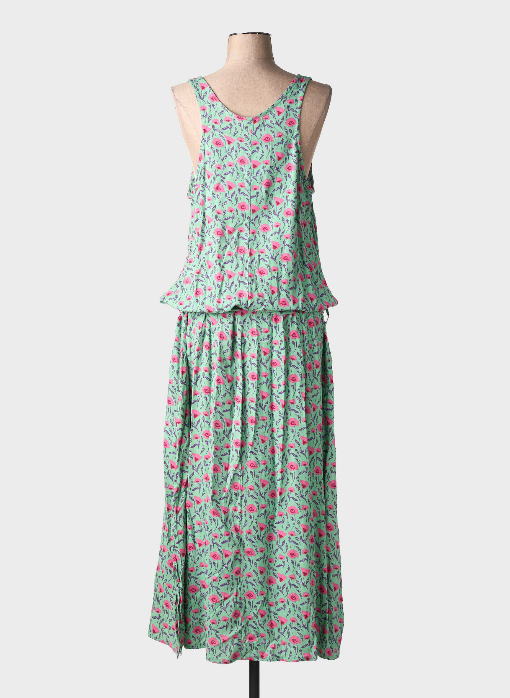 Robe longue imprimé fantaisie sans manche vert LINGAM femme