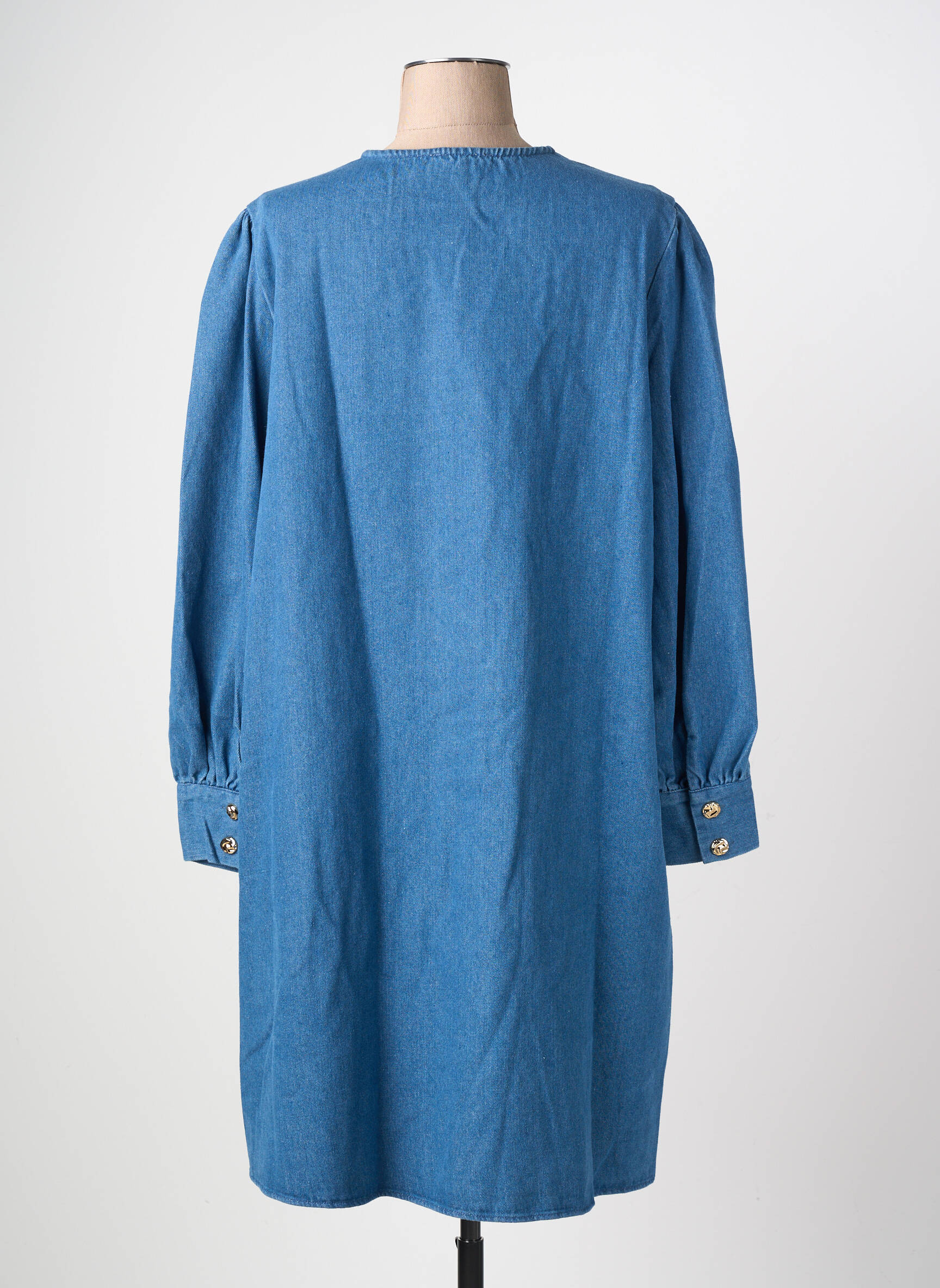 Robe mi-longue manches longues manches longues bleu BY ONE femme