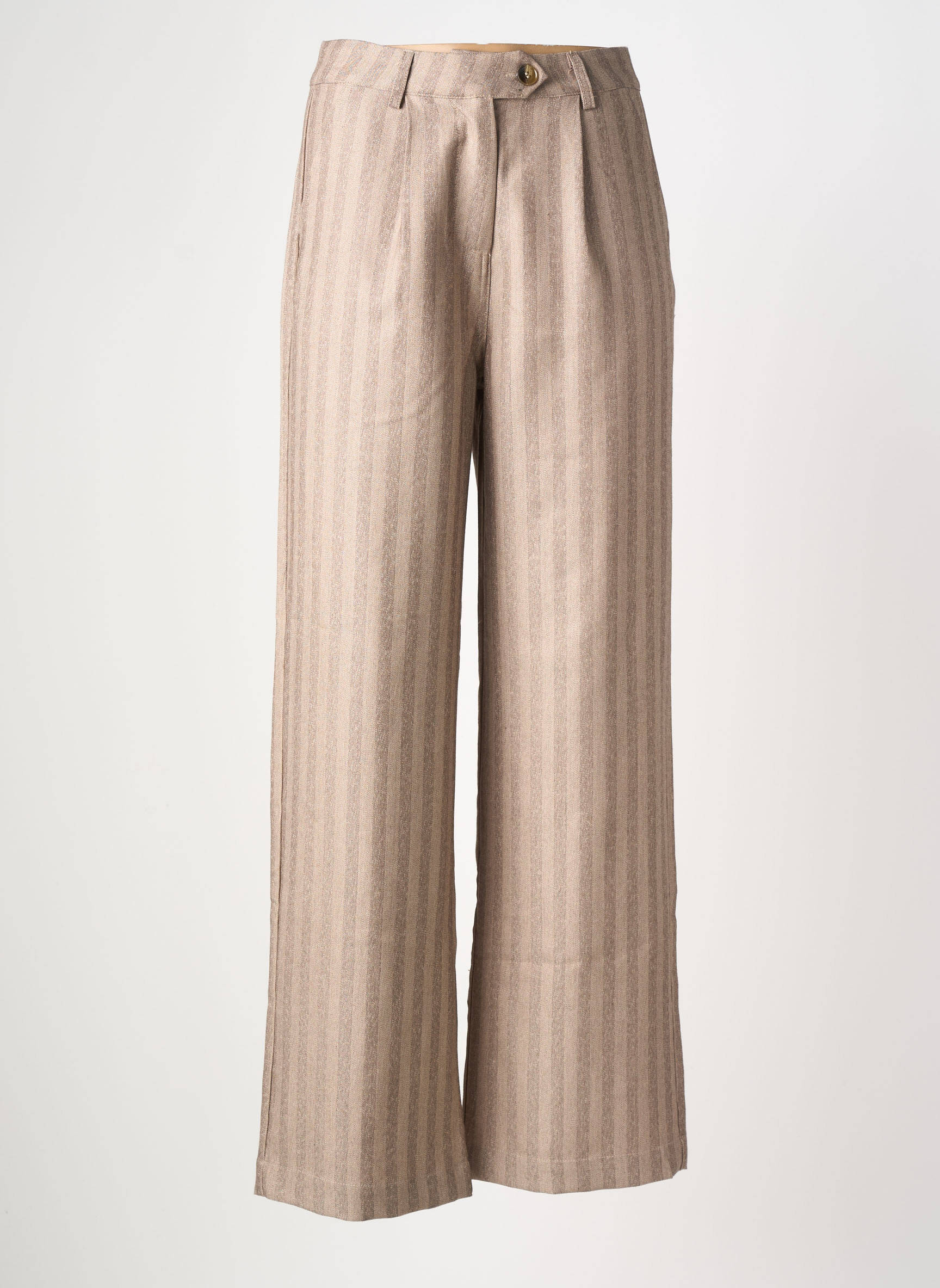 Pantalon flare taille à pinces taille haute marron CALIE femme