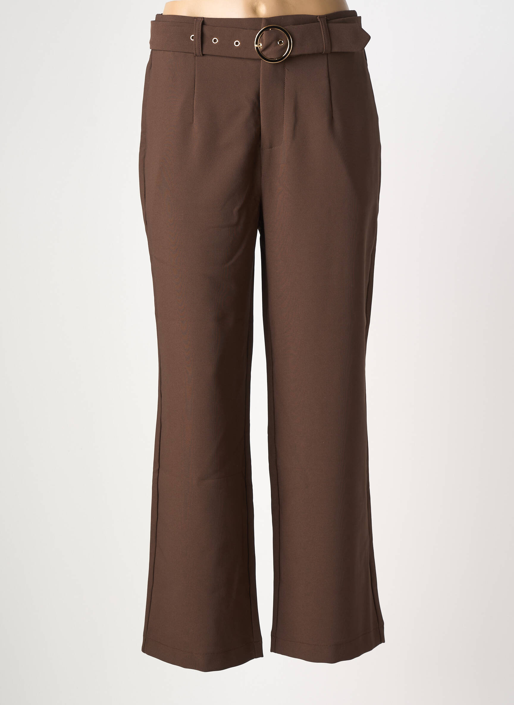 Pantalon droit tissage popeline taille normale marron BY ONE femme