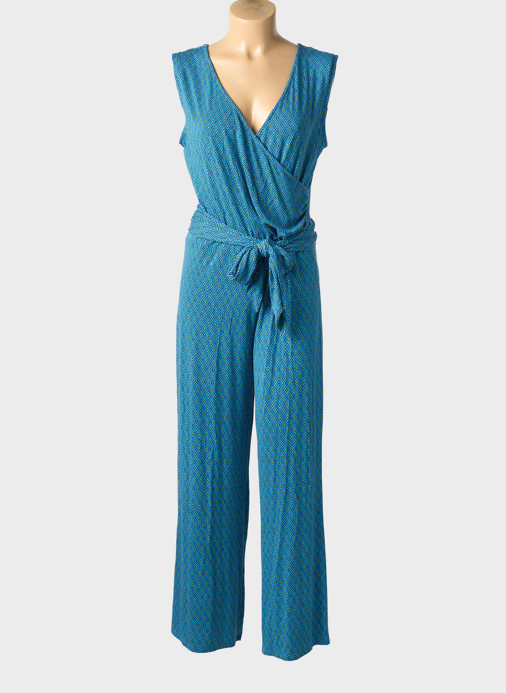 Combi-pantalon col cache-coeur sans manche bleu LINGAM femme