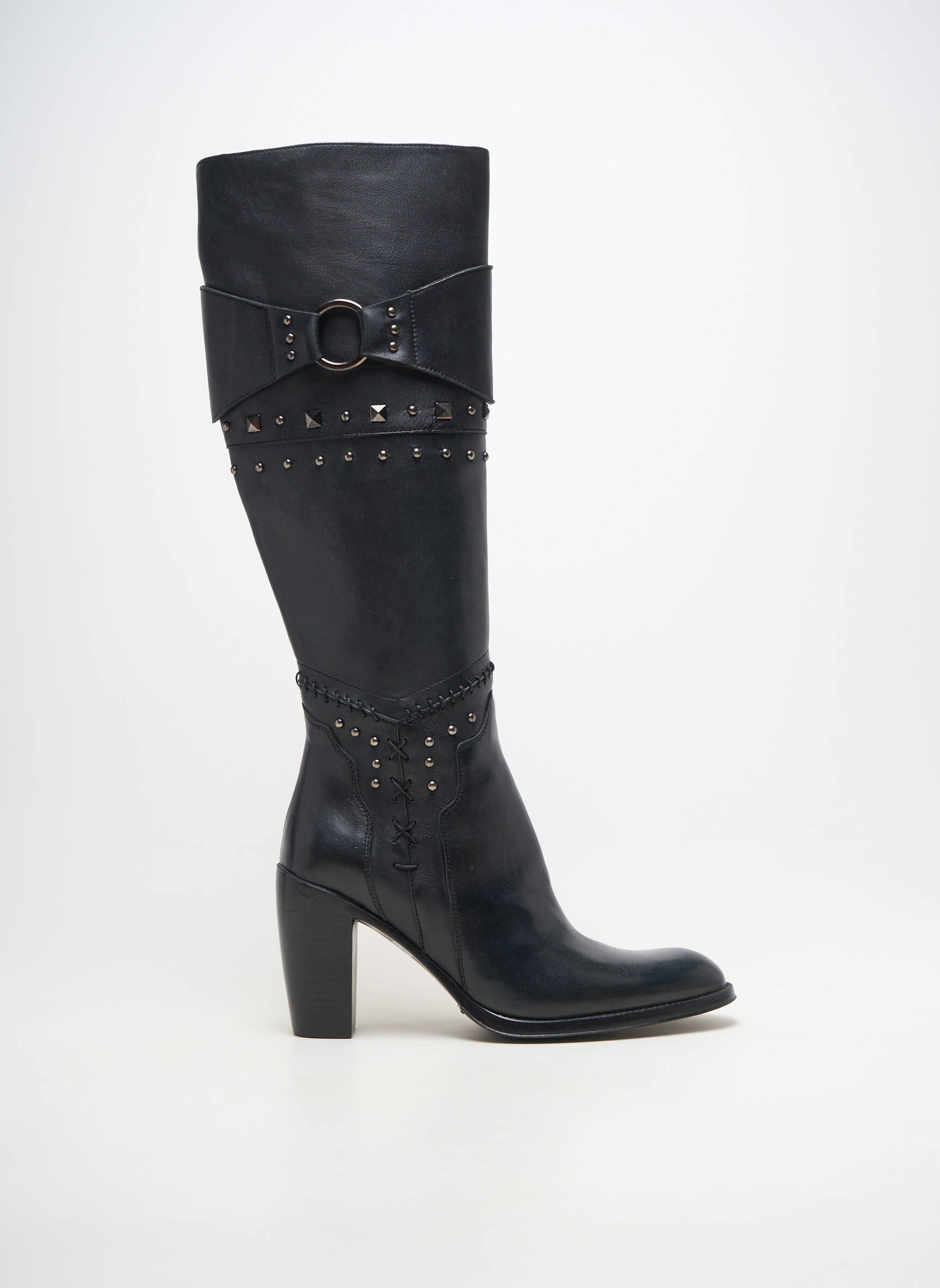 Bottes matière lisse talon de 7 à 9cm noir ILARIO MORELLI femme