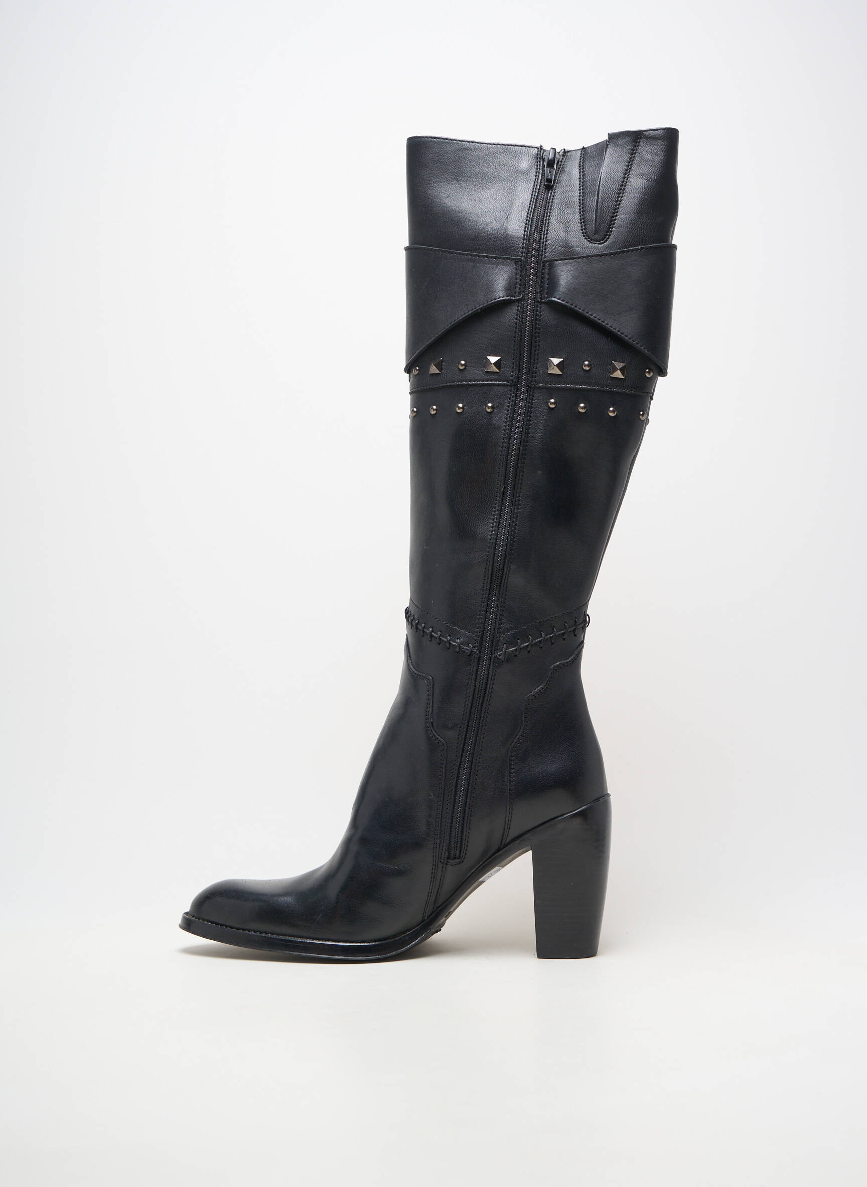 Bottes matière lisse talon de 7 à 9cm noir ILARIO MORELLI femme