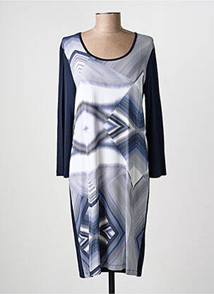 Robe mi-longue imprimé fantaisie manches longues bleu NATHALIE CHAIZE femme