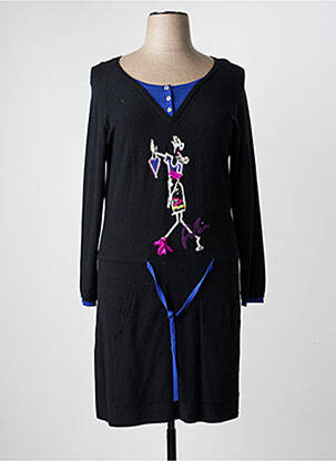 Robe mi-longue manches longues manches longues noir ANANKE femme