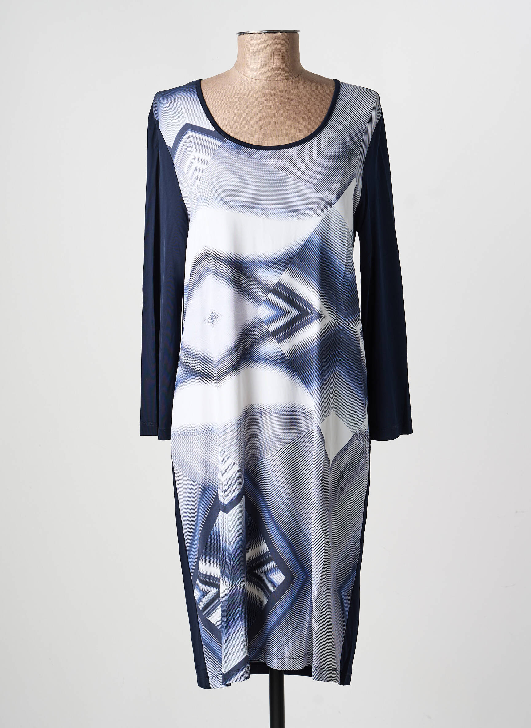 Robe mi-longue imprimé fantaisie manches longues bleu NATHALIE CHAIZE femme