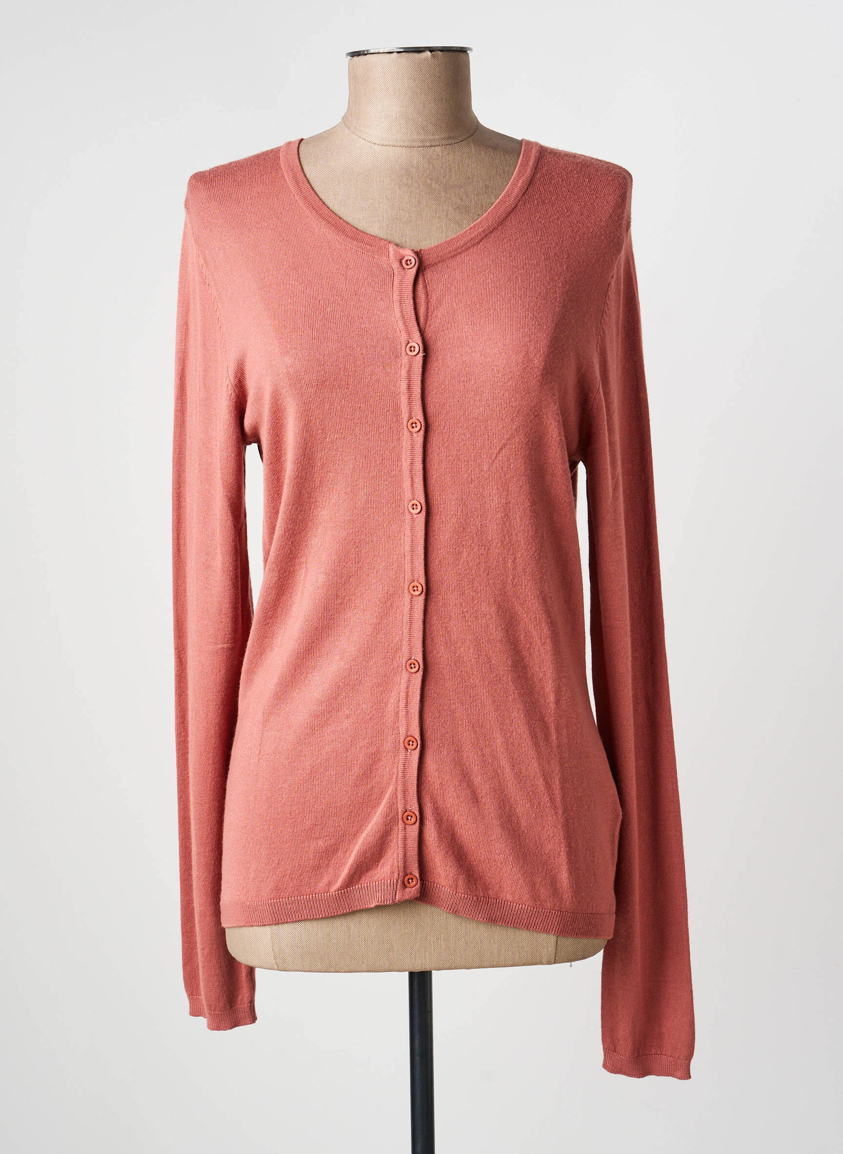 Gilet manches longues col rond rose ICHI femme