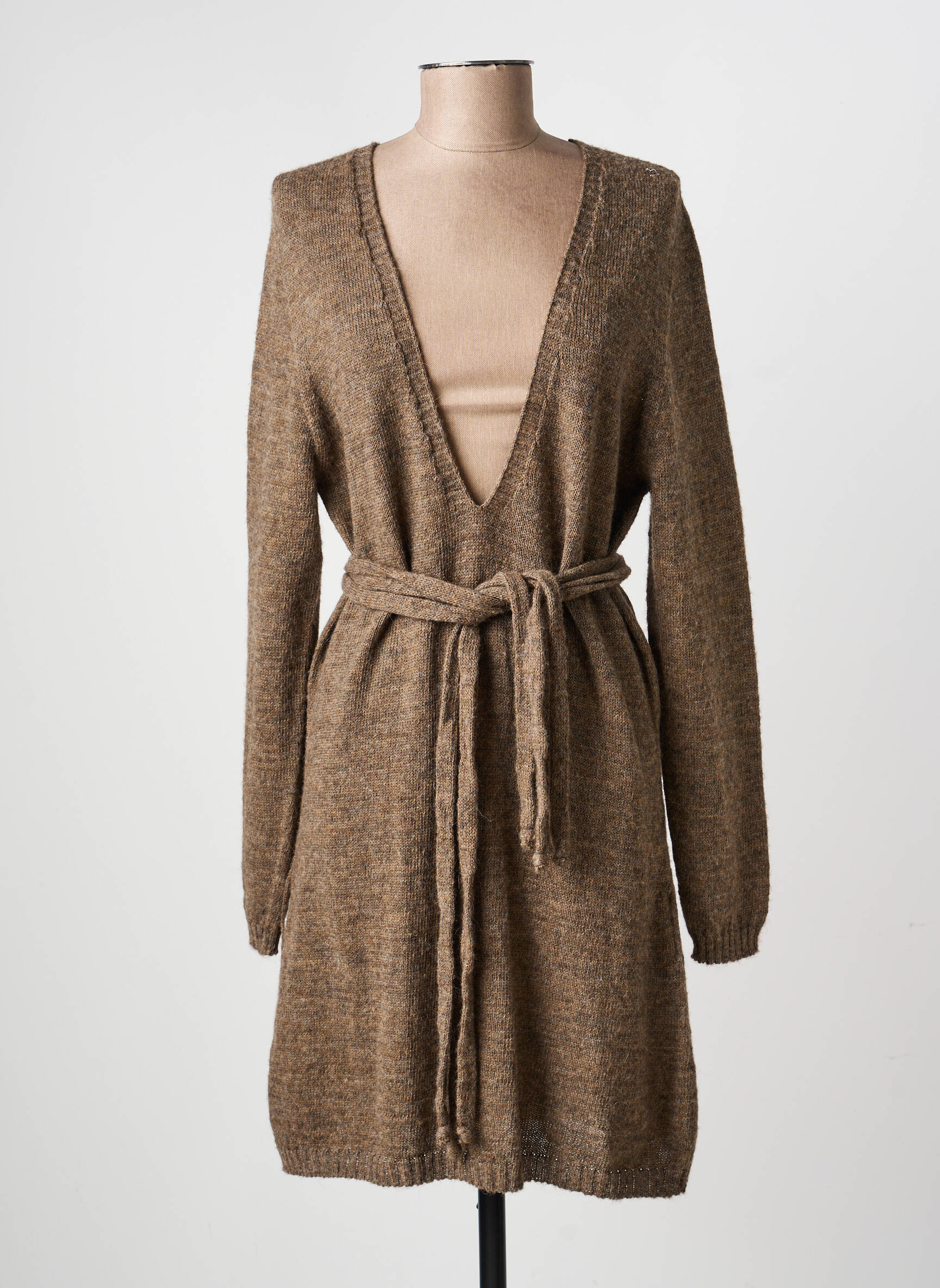 Robe pull col v manches longues marron LE PHARE DE LA BALEINE femme