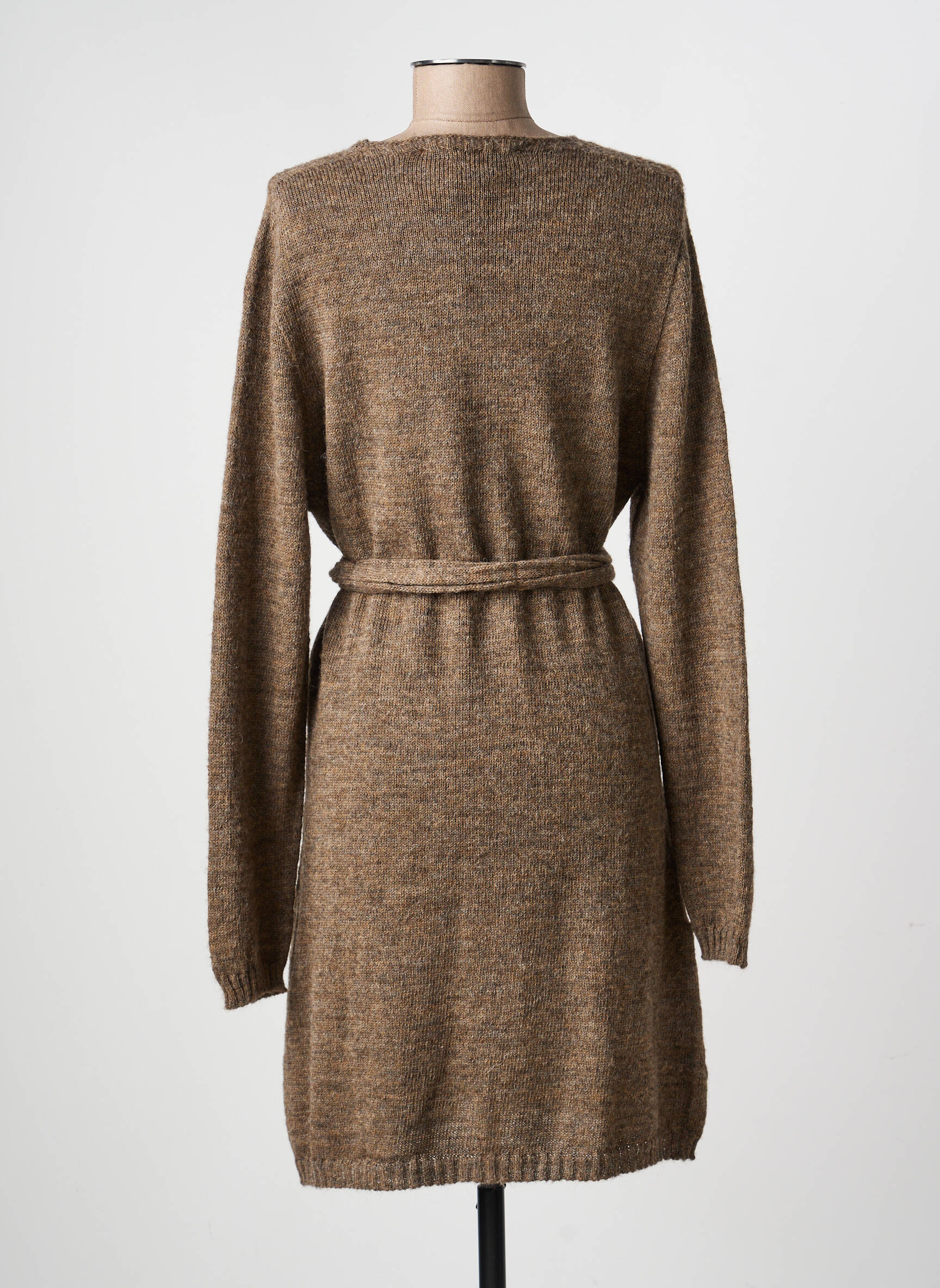 Robe pull col v manches longues marron LE PHARE DE LA BALEINE femme