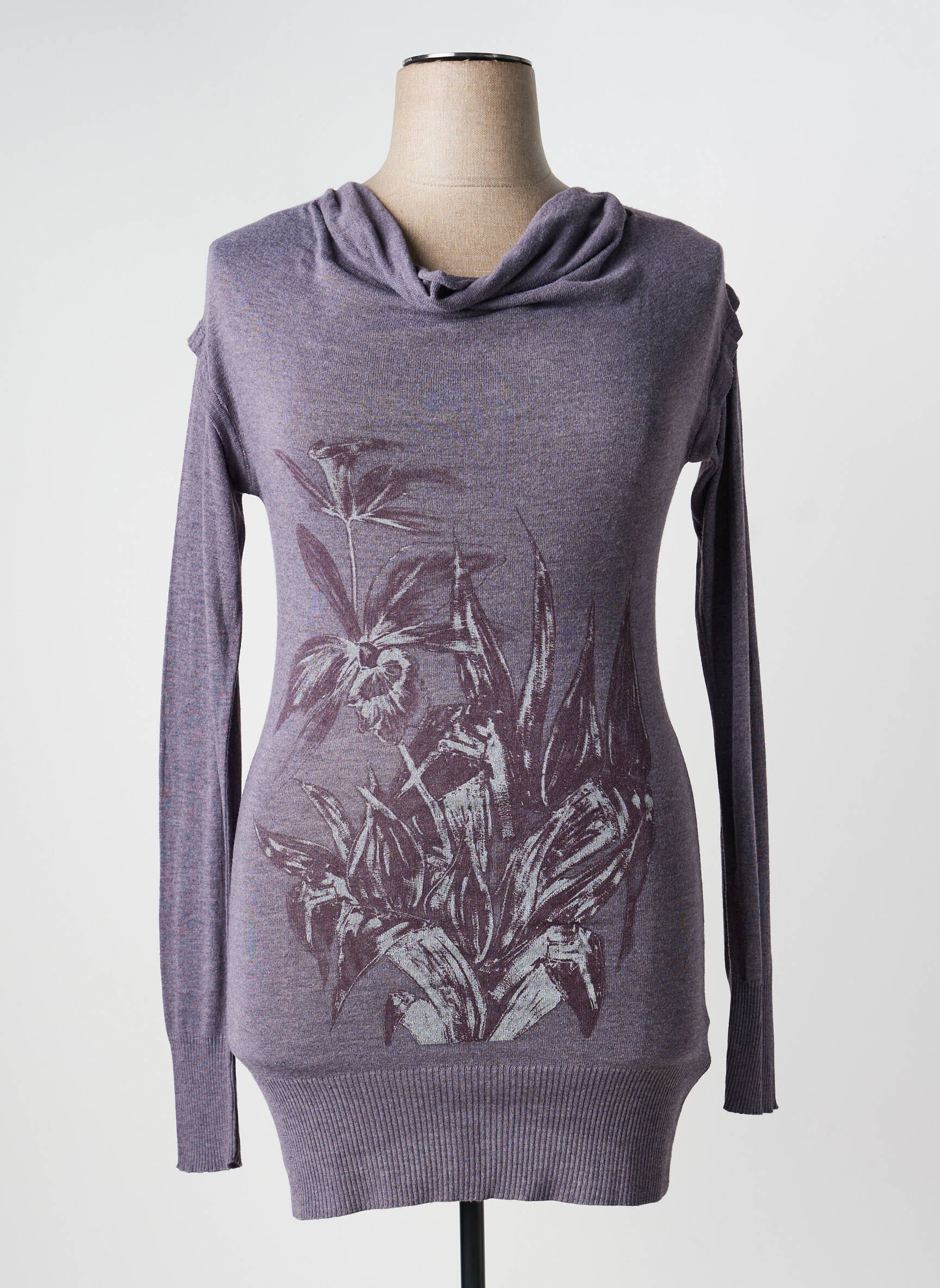 Pull tunique tissage chiné manches longues violet KATMAI femme
