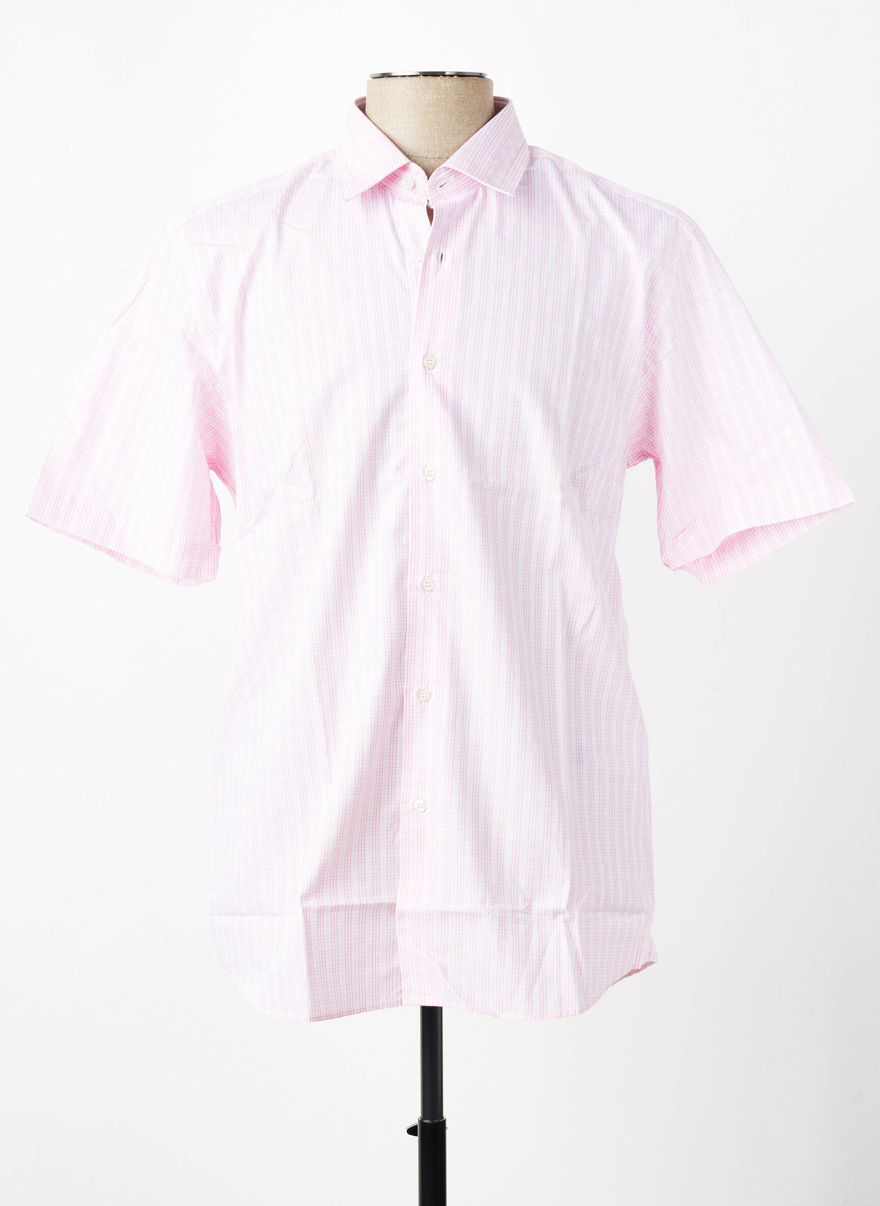 Chemise manches courtes imprimé carreaux rose PIERRE CARDIN homme