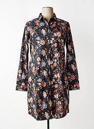 Robe mi-longue imprimé fleurs manches longues noir NUMEROLOGIE femme