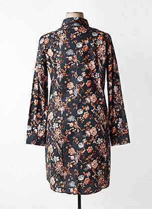 Robe mi-longue imprimé fleurs manches longues noir NUMEROLOGIE femme