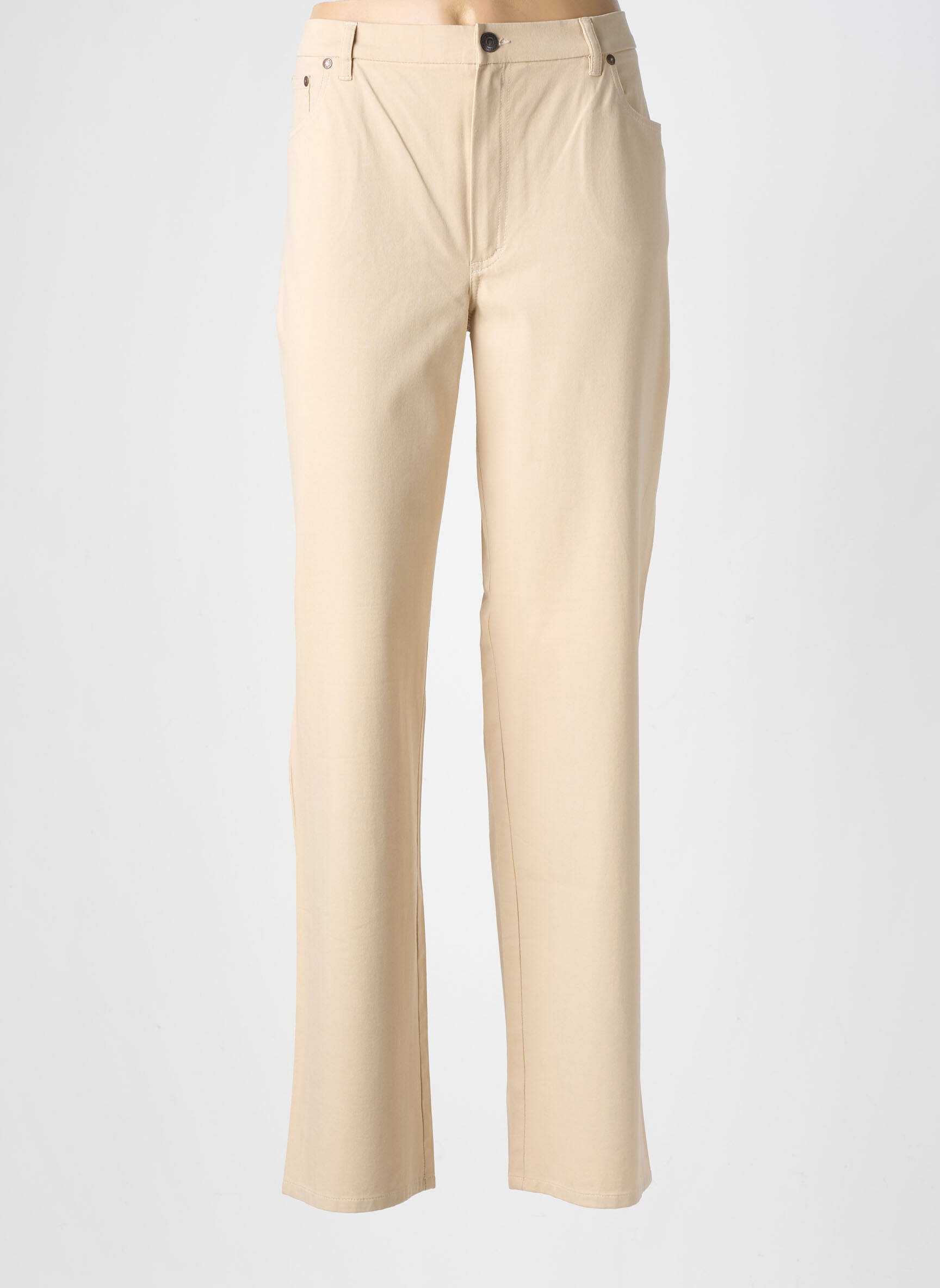 Pantalon droit tissage popeline taille haute beige ROSA ROSAM femme