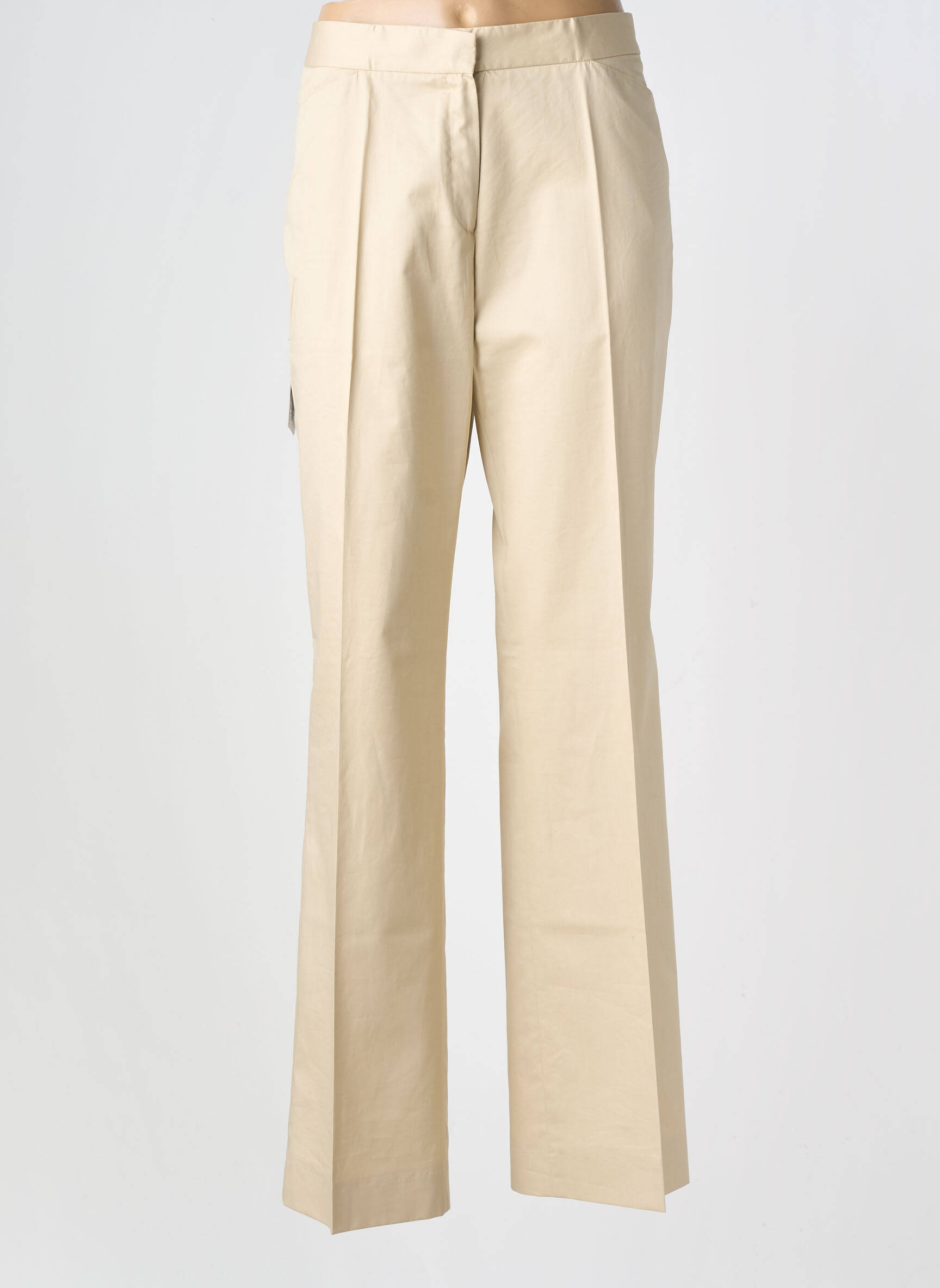 Pantalon flare fermeture zippée sous rabat avec crochet taille haute beige PATRICK GERARD femme
