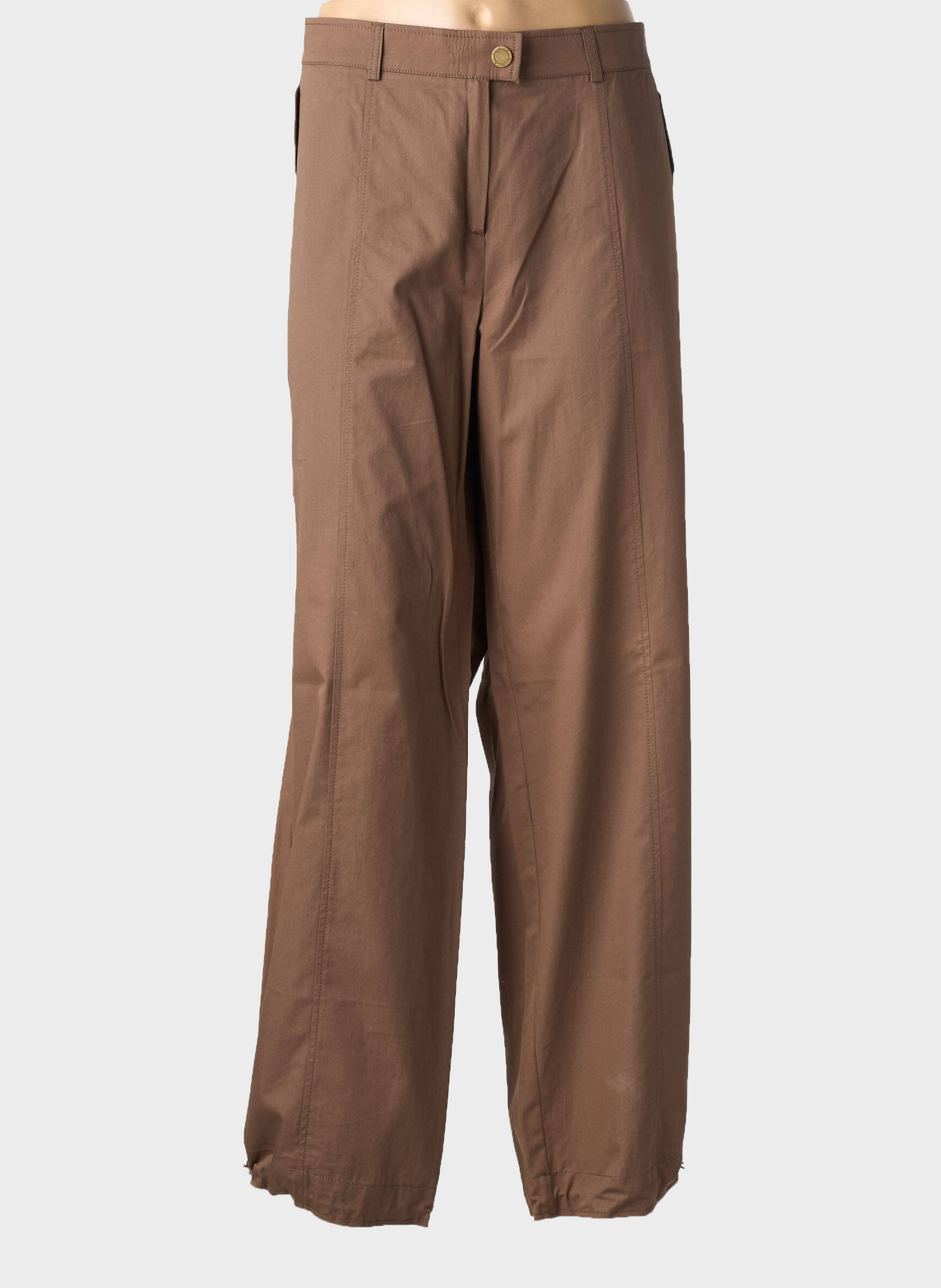 Pantalon droit tissage popeline taille normale marron FRANK WALDER femme