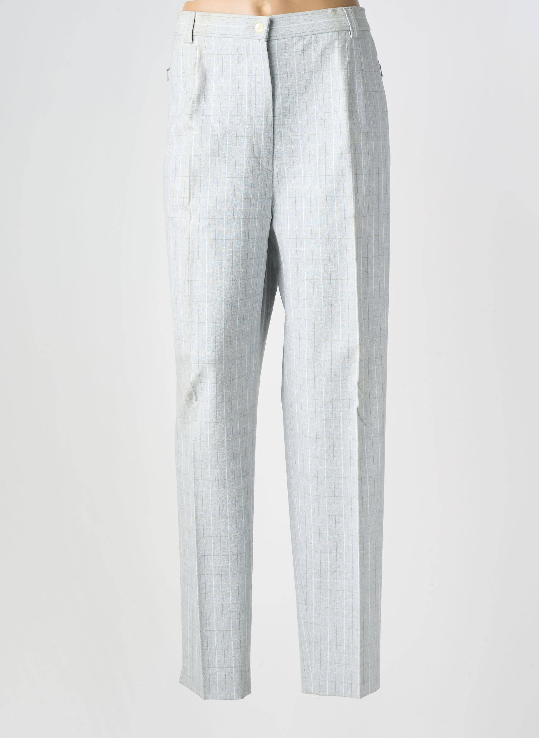 Pantalon droit tissage crêpe taille haute gris BRUNO SAINT HILAIRE femme