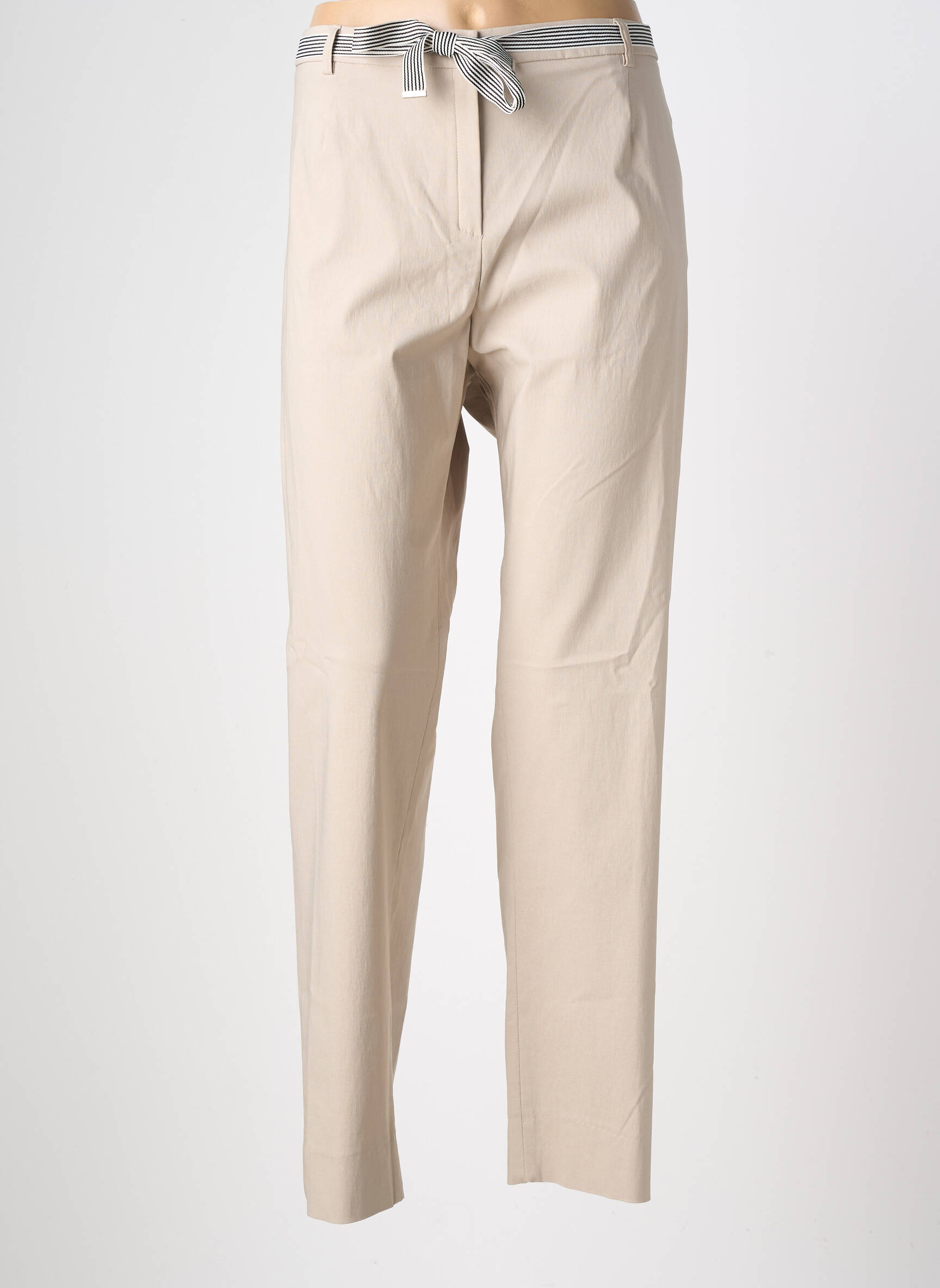 Pantalon droit tissage popeline taille normale beige CHRISTINE LAURE femme