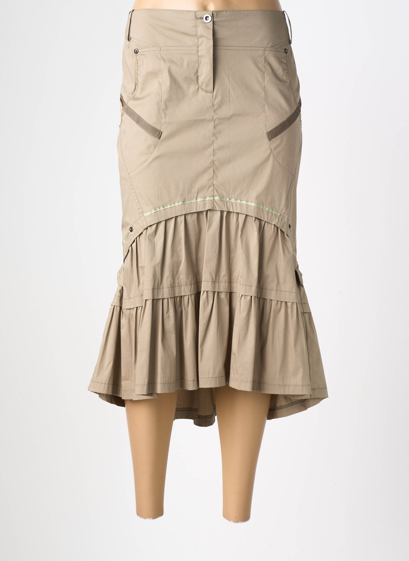 Jupe mi-longue taille à pinces vert EVA KAYAN femme
