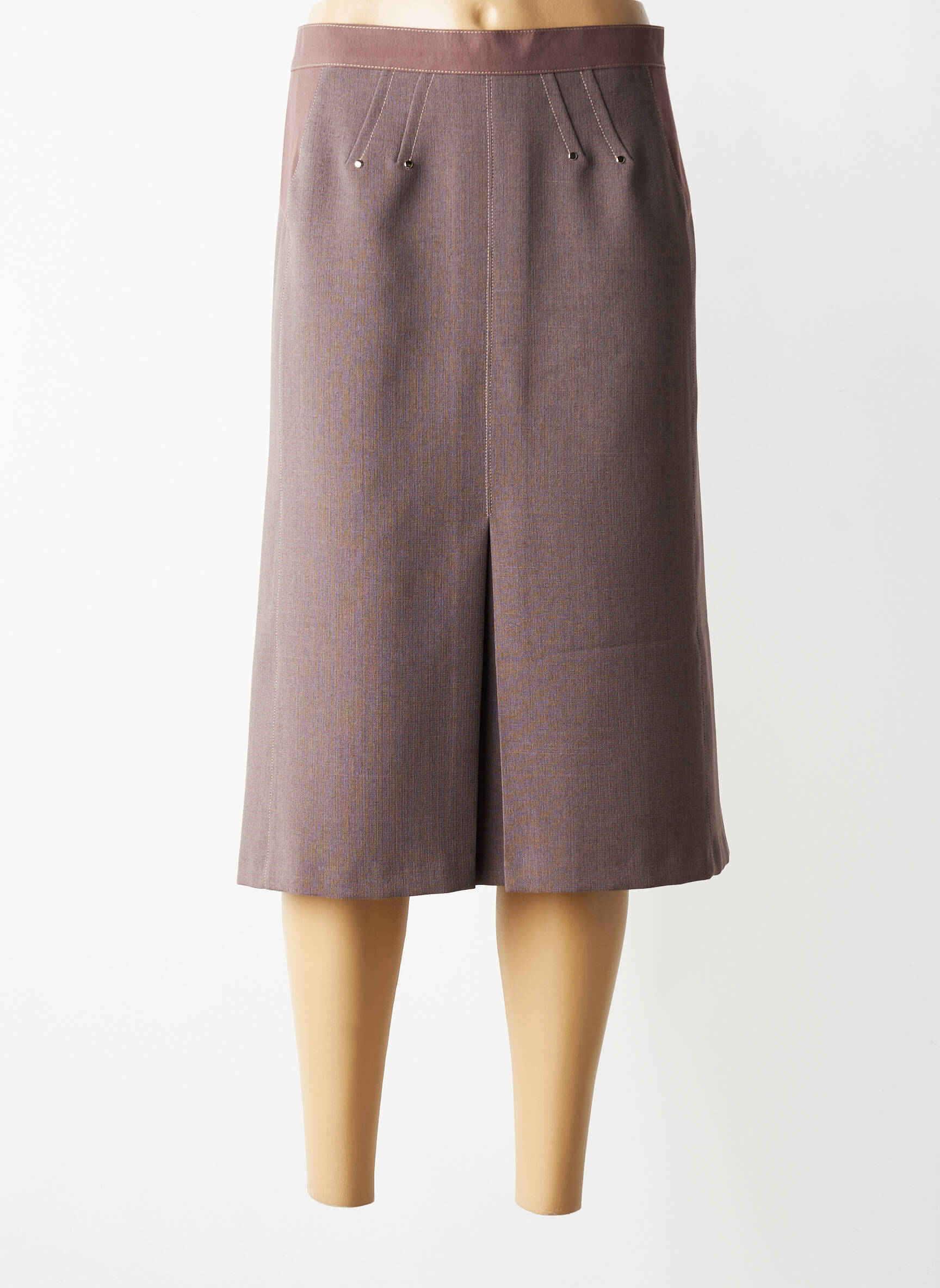Jupe mi-longue taille à pinces marron CHRISTINE LAURE femme