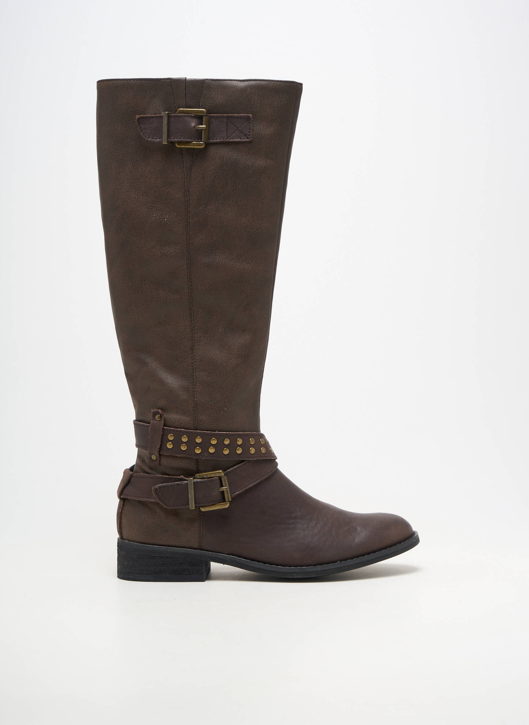 Bottes matière lisse talon plat jusqu'à 3cm marron MADISON femme