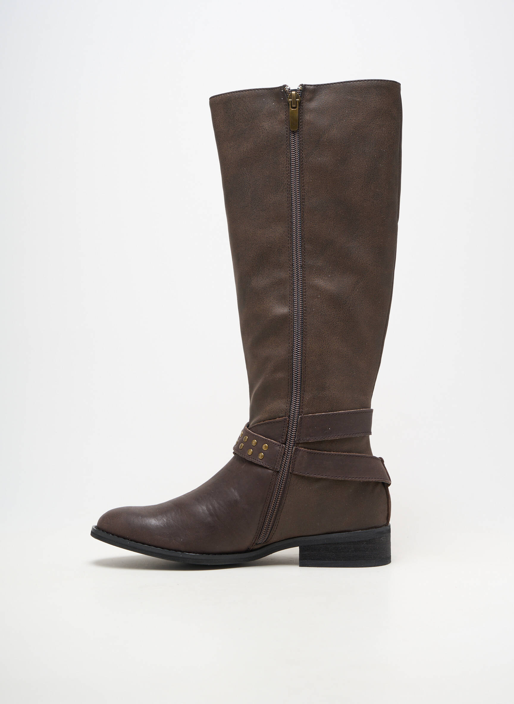 Bottes matière lisse talon plat jusqu'à 3cm marron MADISON femme