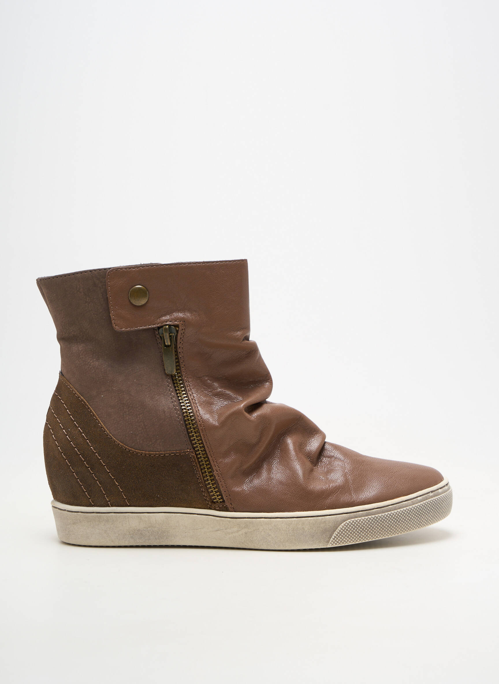 Bottines/boots tissage satiné talon plat jusqu'à 3cm marron MADISON femme