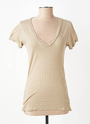 T-shirt col v manches courtes beige AMERICAN VINTAGE femme