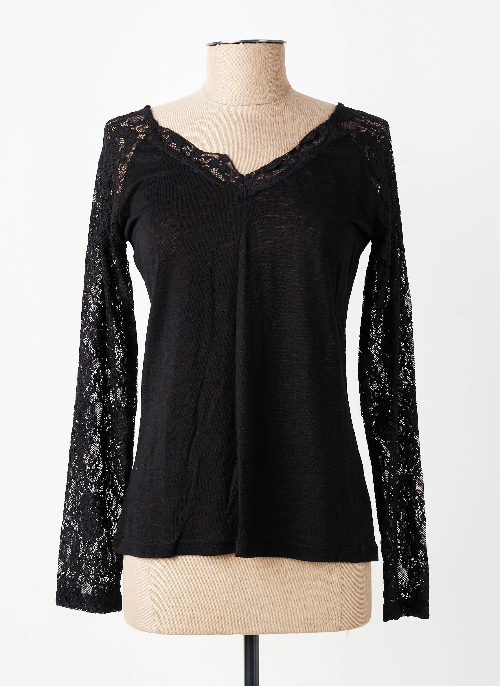 Top tissage jersey manches longues noir SCHOOL RAG femme