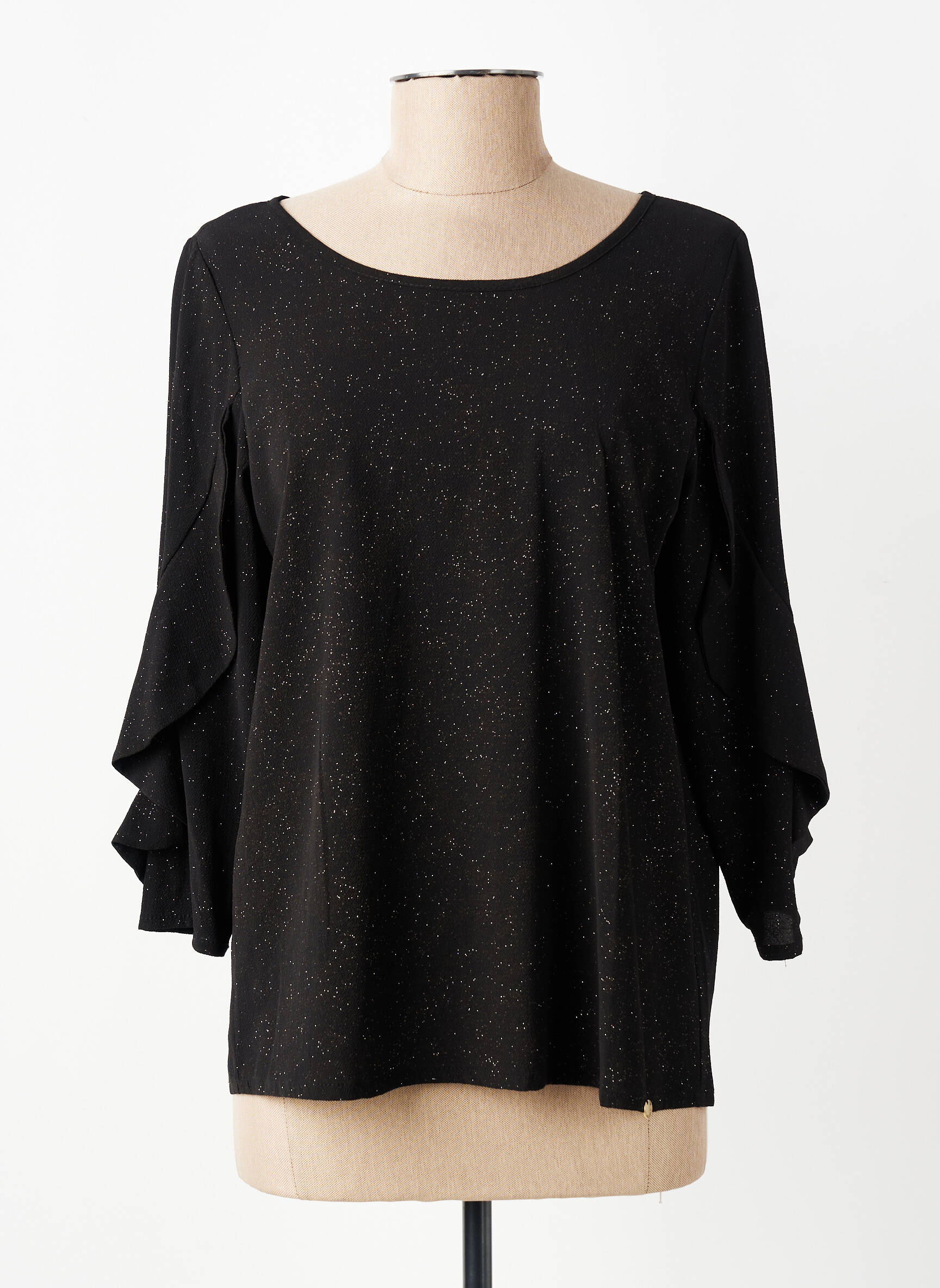 Top col rond manches 3/4 noir RINASCIMENTO femme