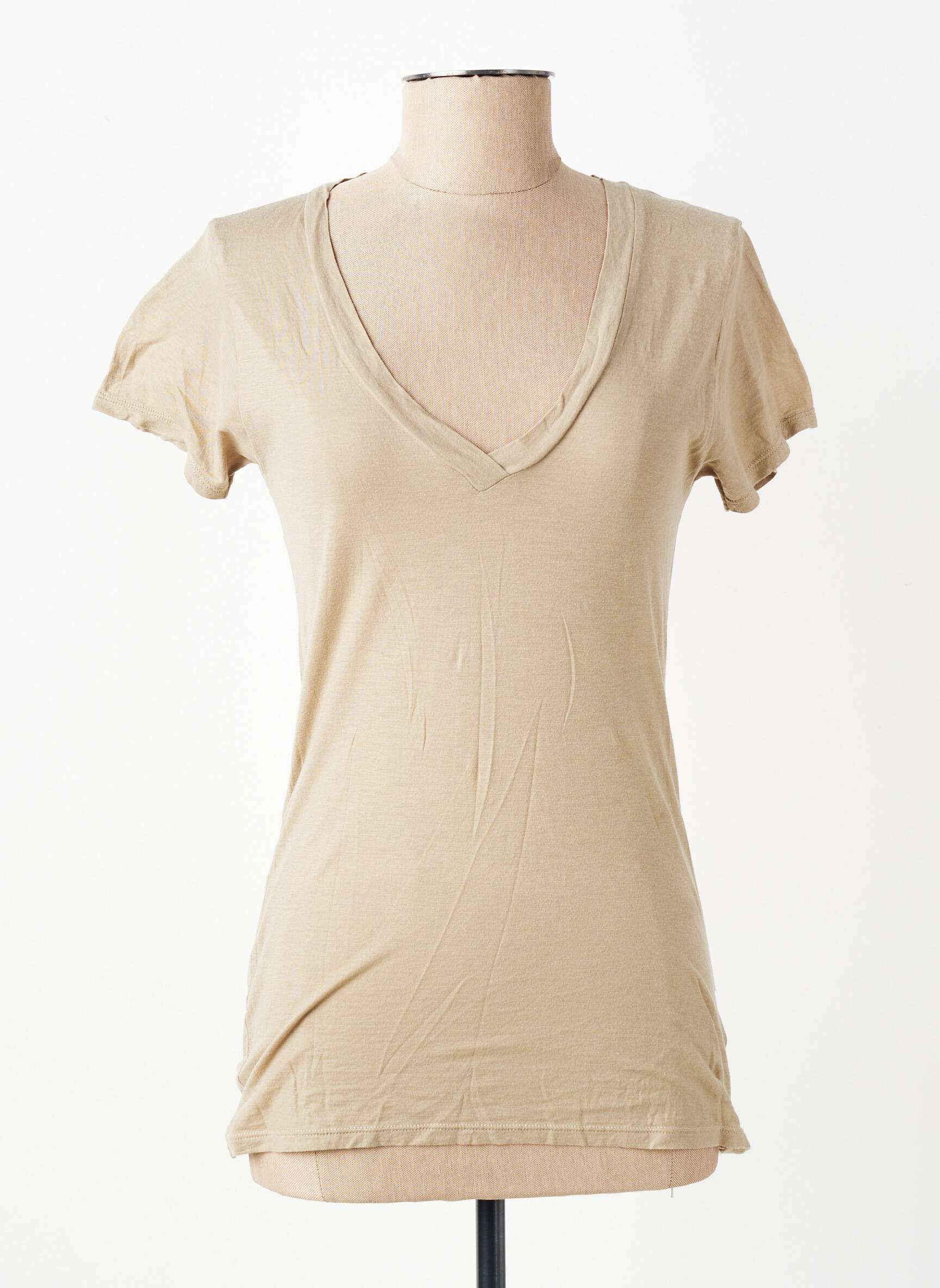 T-shirt col v manches courtes beige AMERICAN VINTAGE femme