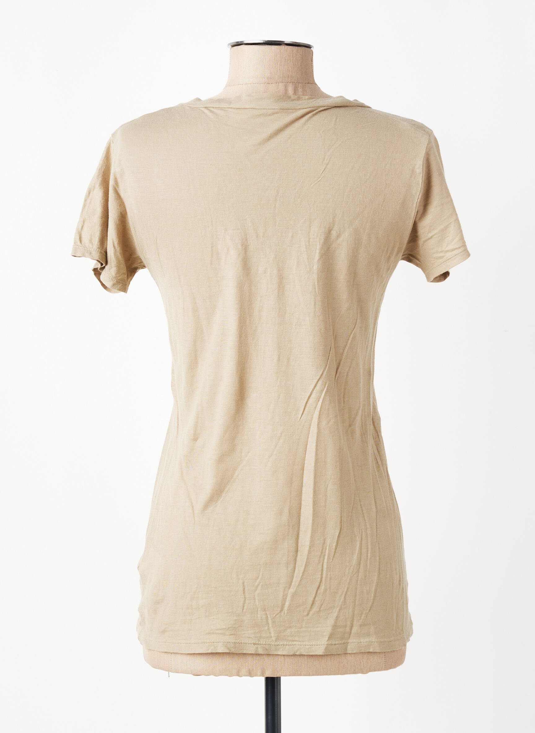 T-shirt col v manches courtes beige AMERICAN VINTAGE femme