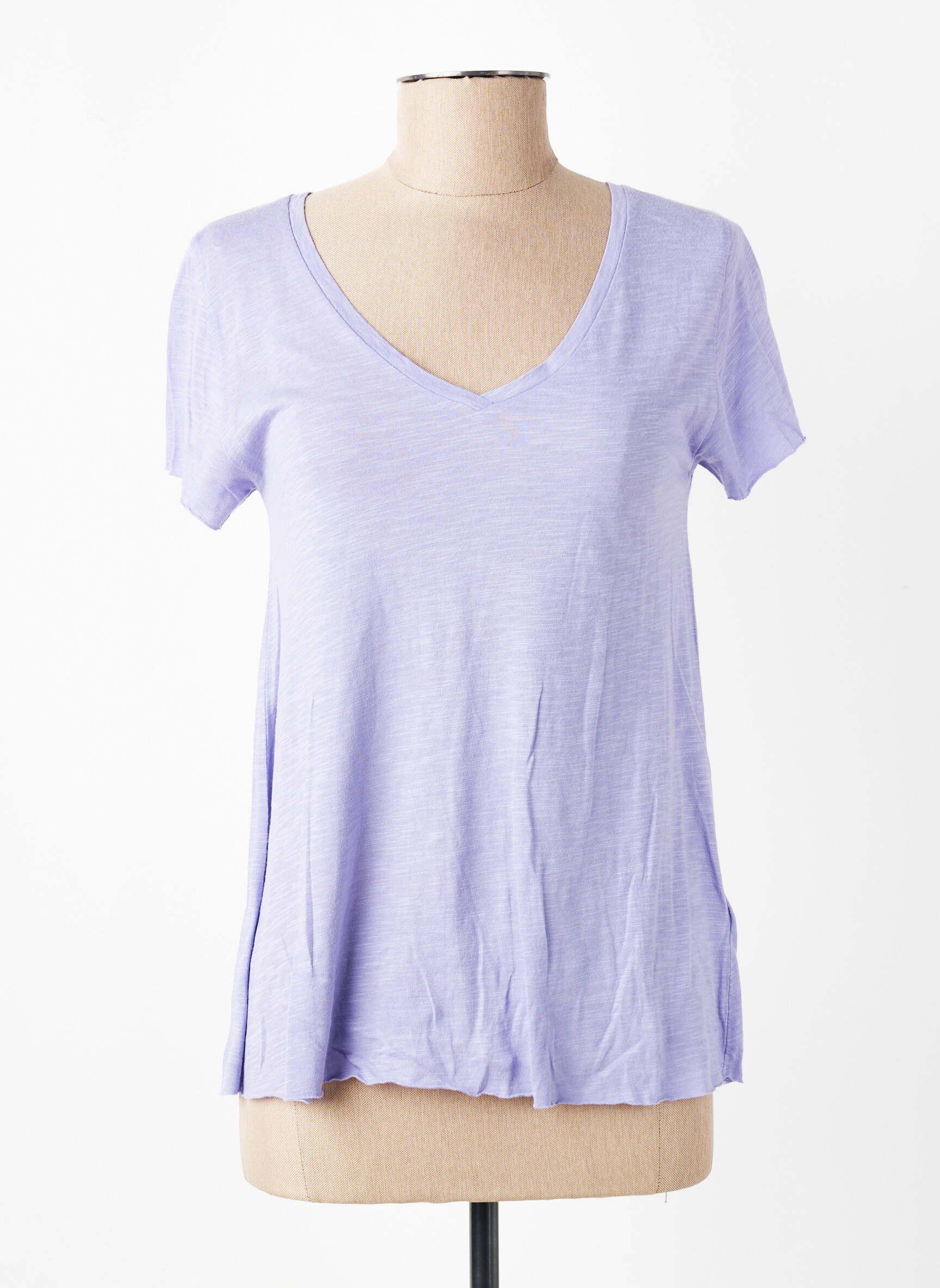 T-shirt col v manches courtes violet AMERICAN VINTAGE femme