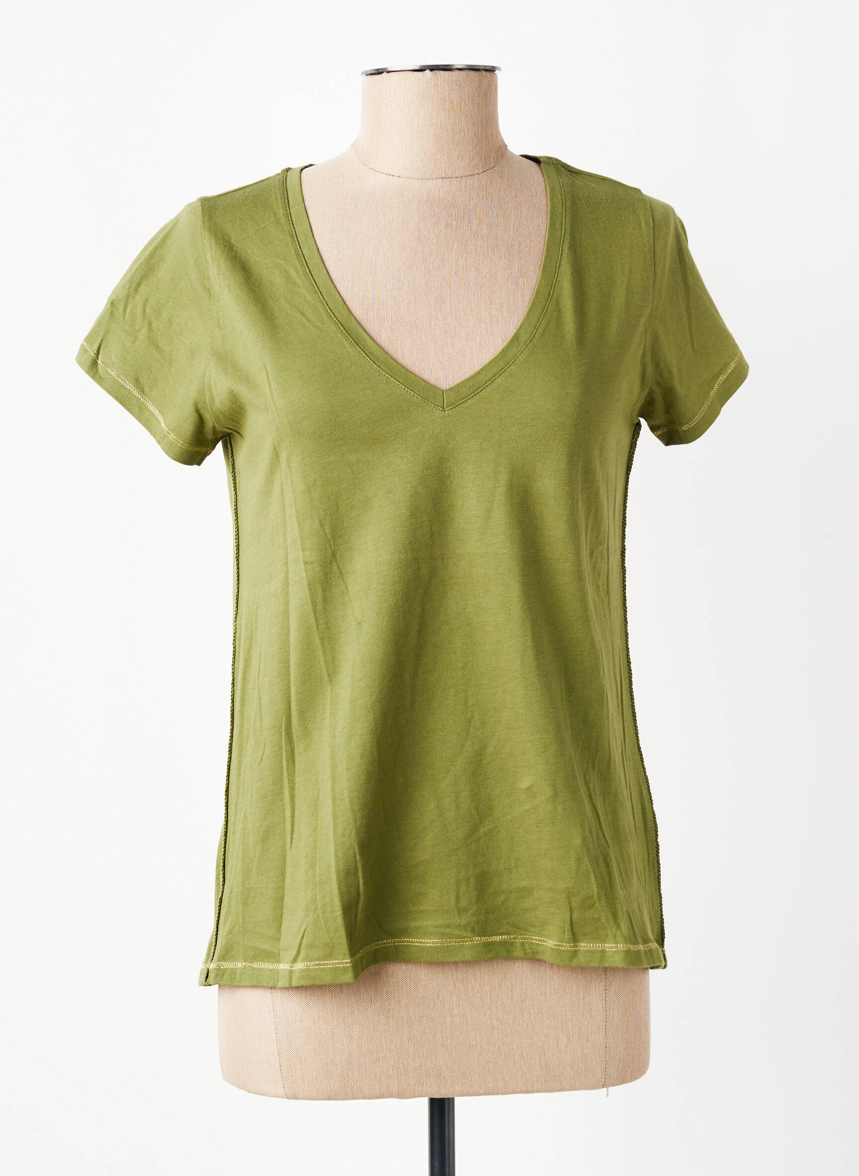 T-shirt col v manches courtes vert KANOPE femme