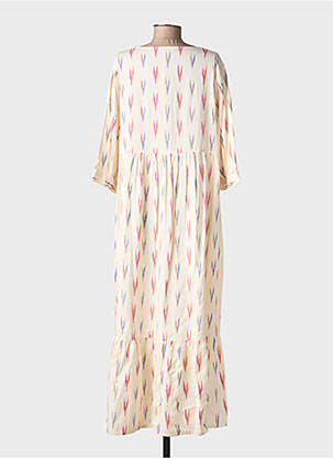 Robe longue imprimé fantaisie manches longues beige YERSE femme