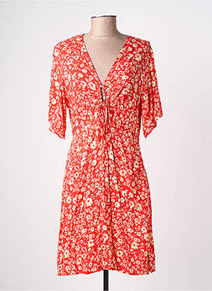 Robe mi-longue imprimé fleurs manches courtes rouge FREEMAN T.PORTER femme