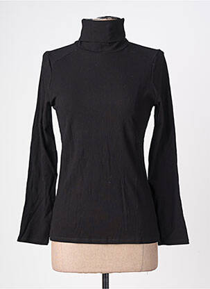 Pull col roulé tissage côtelé manches longues noir KANOPE femme