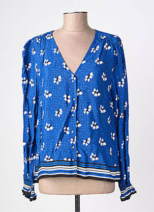 Chemisier tissage crêpe manches longues bleu SUNCOO femme