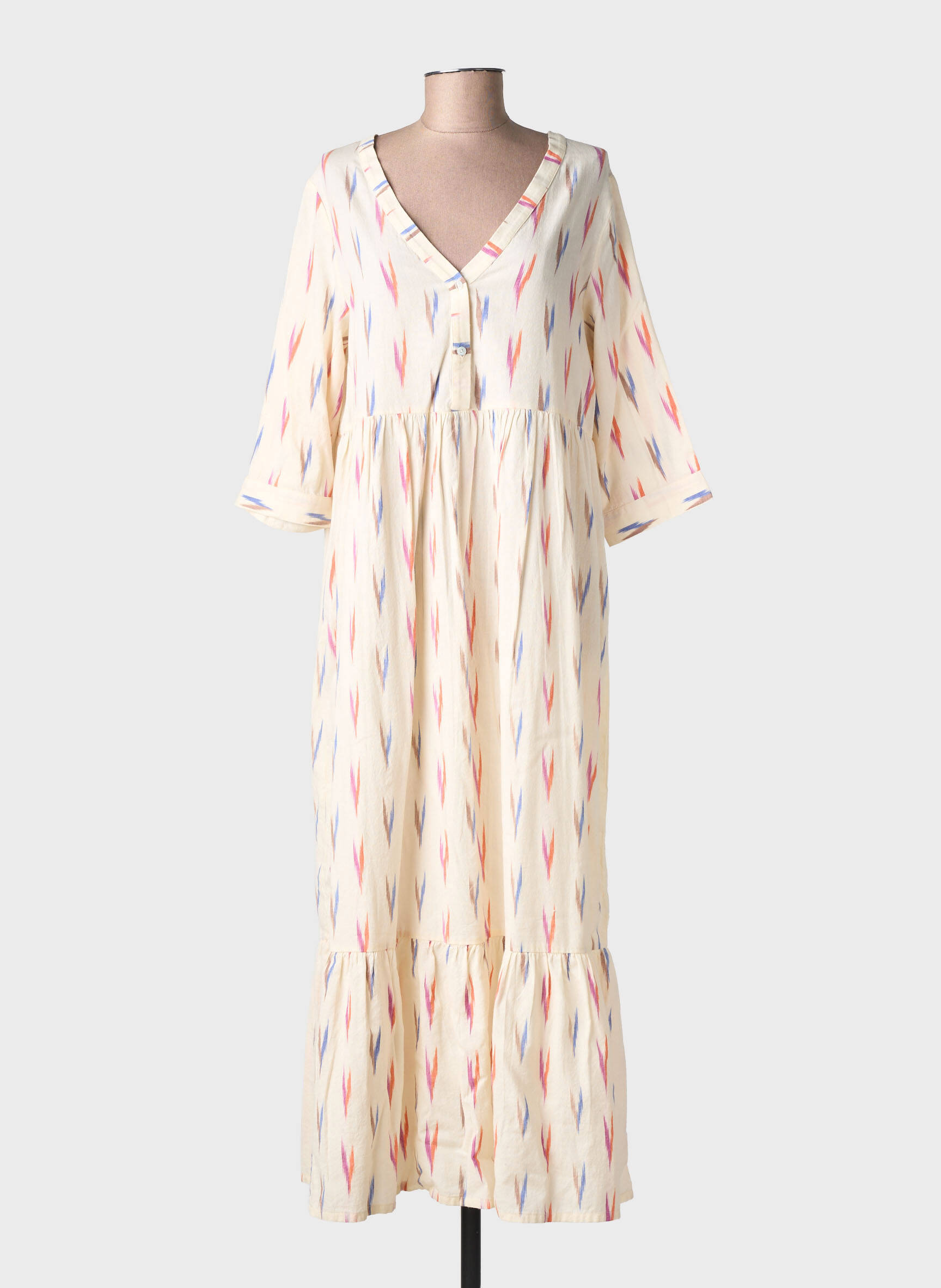 Robe longue imprimé fantaisie manches longues beige YERSE femme
