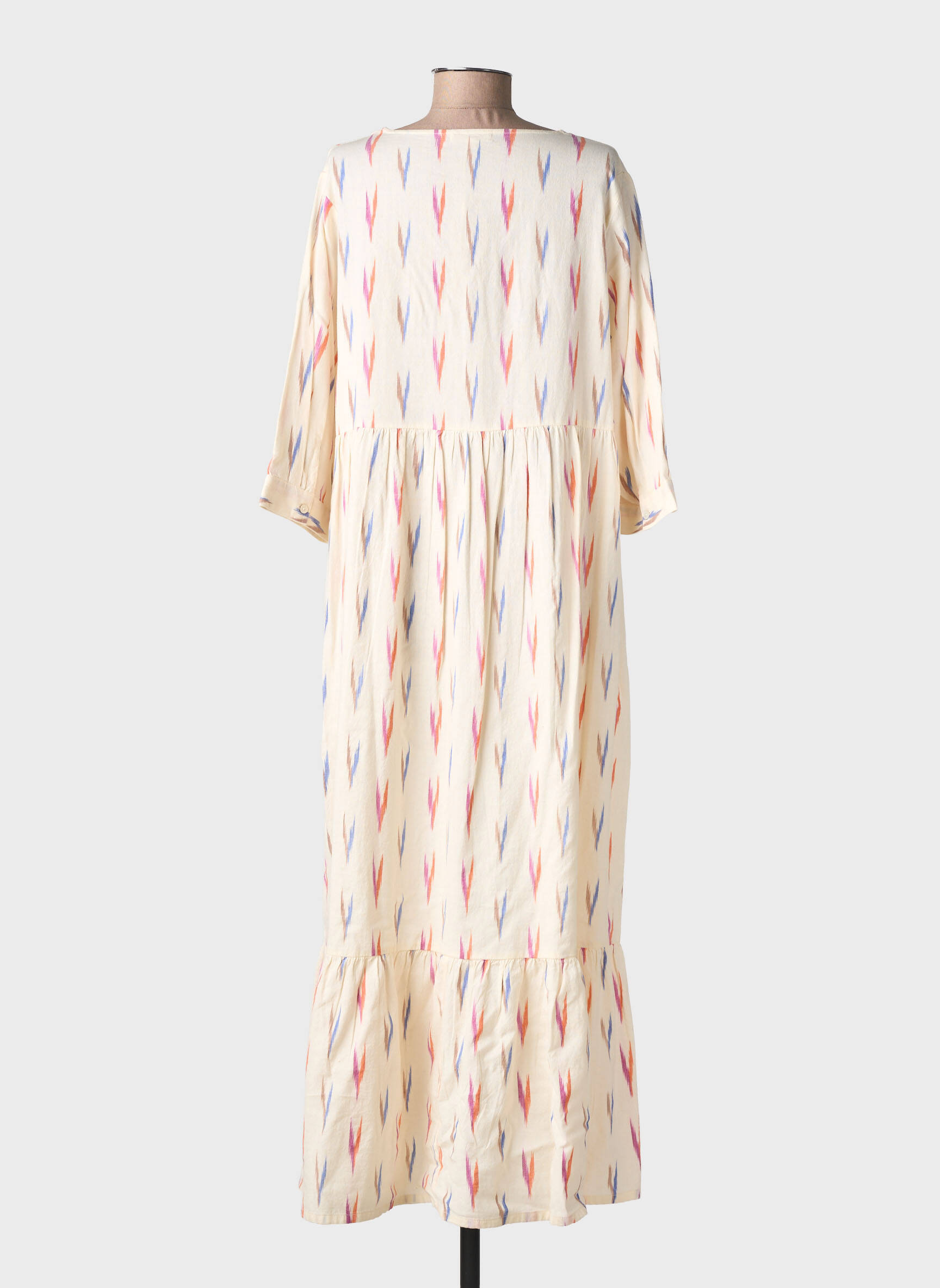 Robe longue imprimé fantaisie manches longues beige YERSE femme