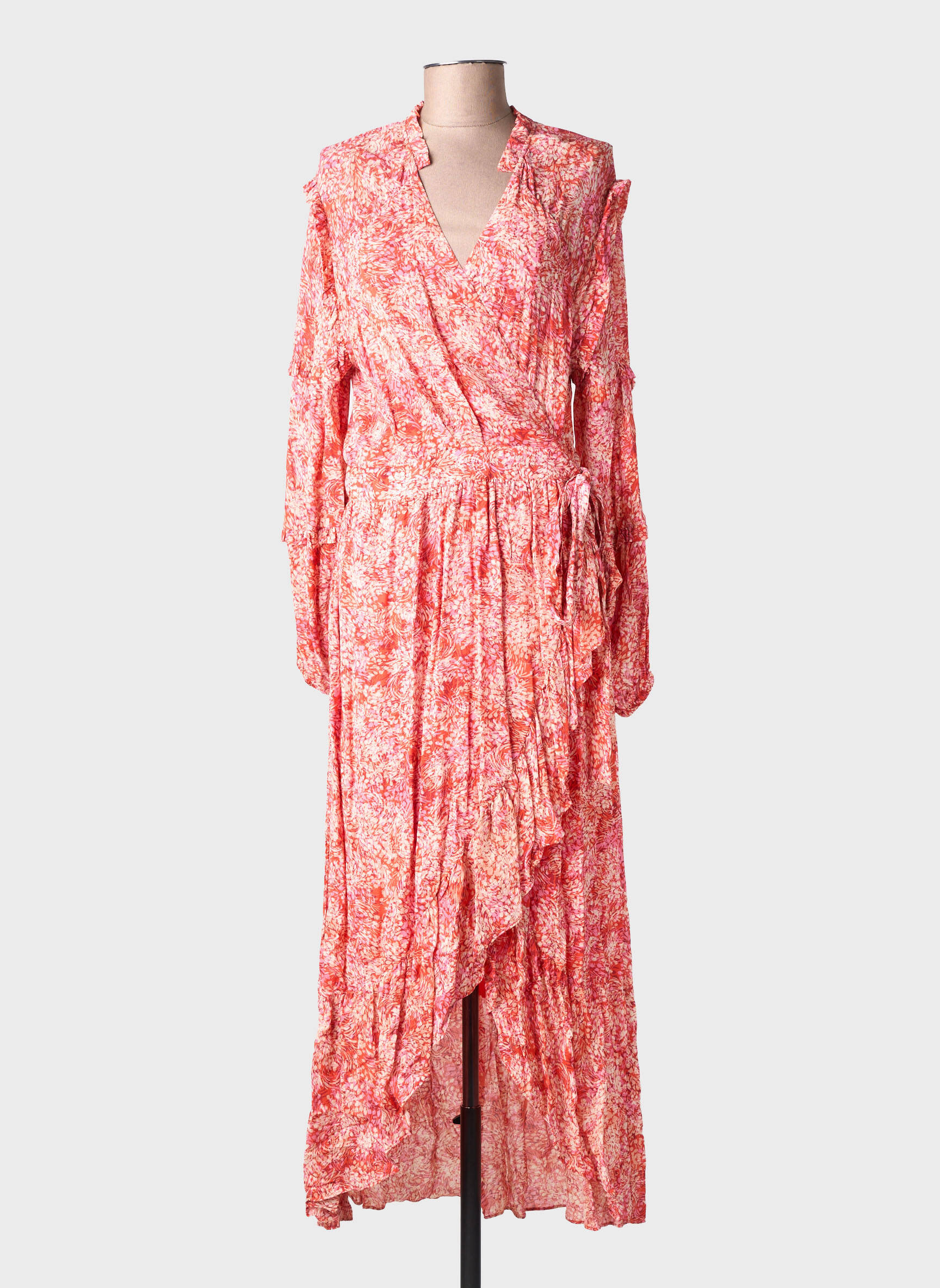 Robe longue imprimé fantaisie manches longues orange SUNCOO femme