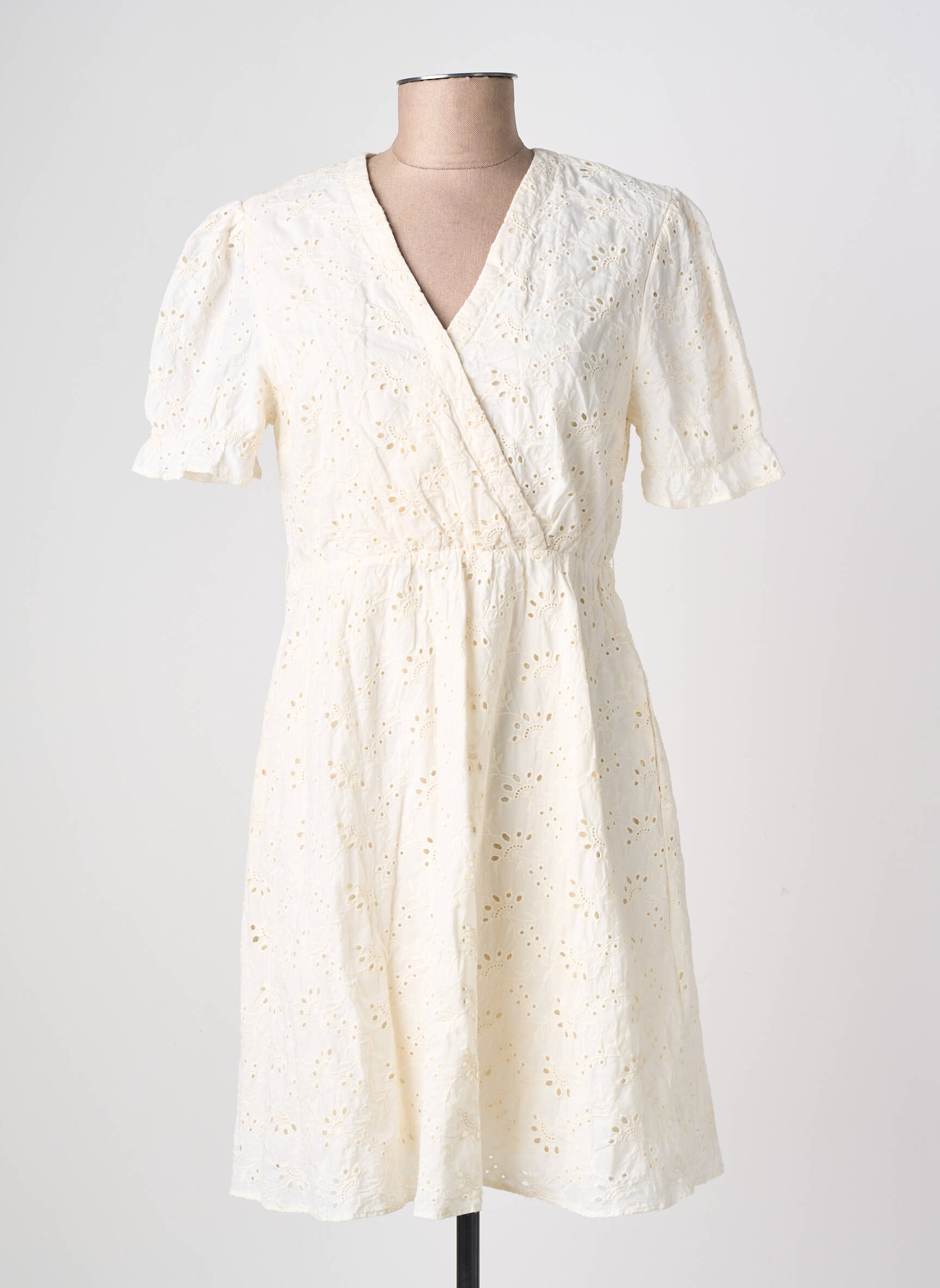 Robe mi-longue coupe fluide manches courtes beige RUE MAZARINE femme
