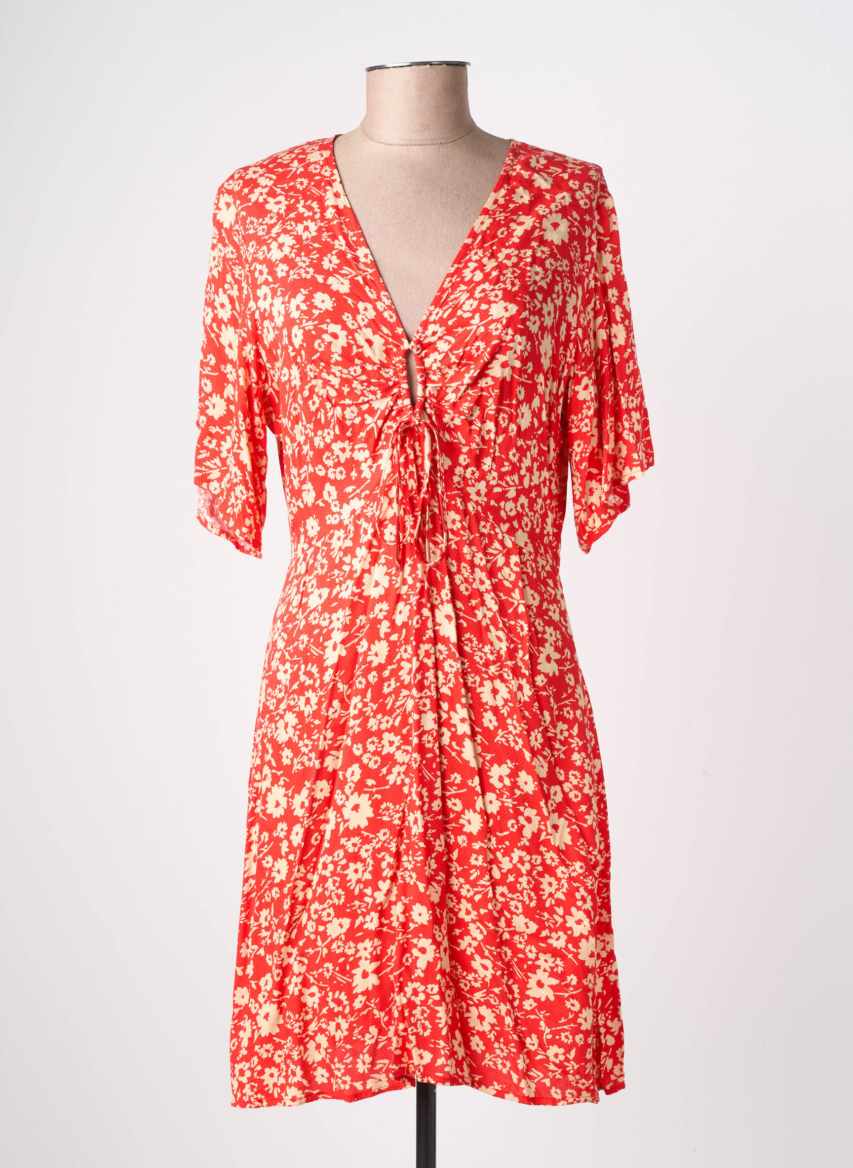 Robe mi-longue imprimé fleurs manches courtes rouge FREEMAN T.PORTER femme