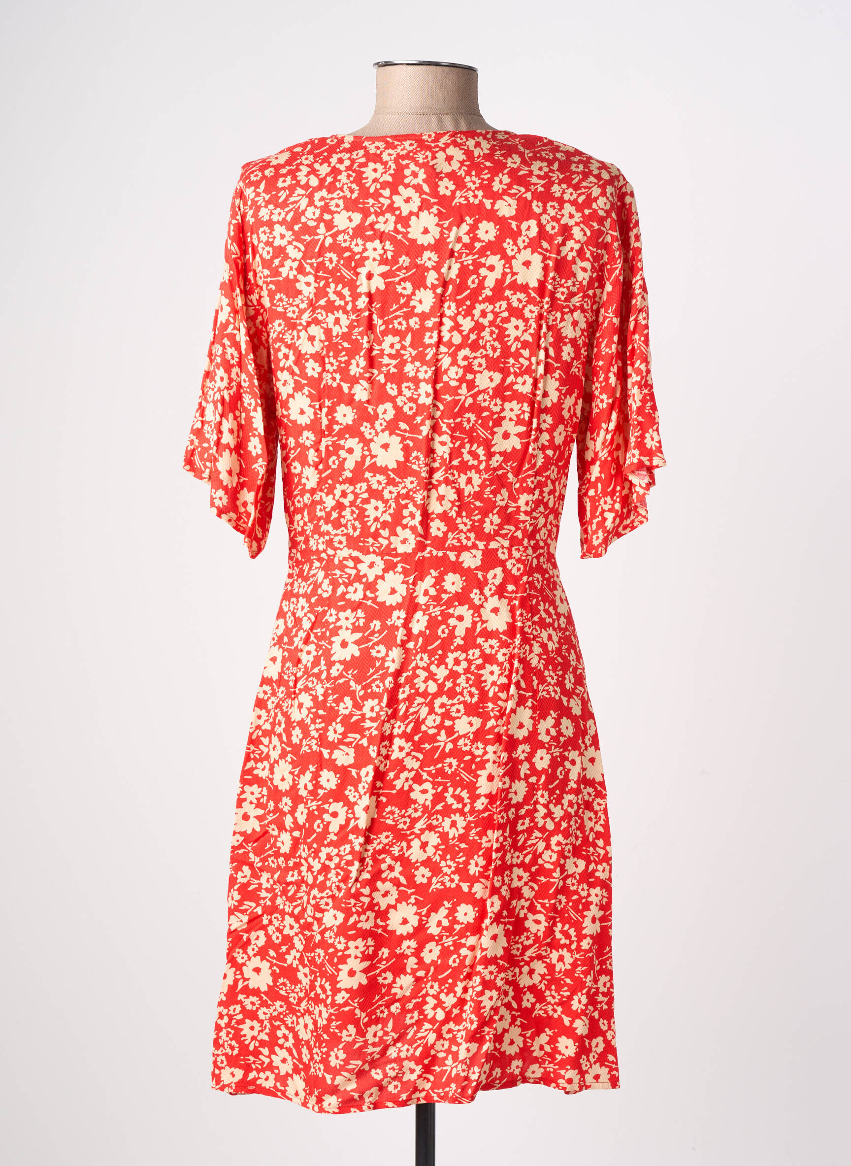Robe mi-longue imprimé fleurs manches courtes rouge FREEMAN T.PORTER femme