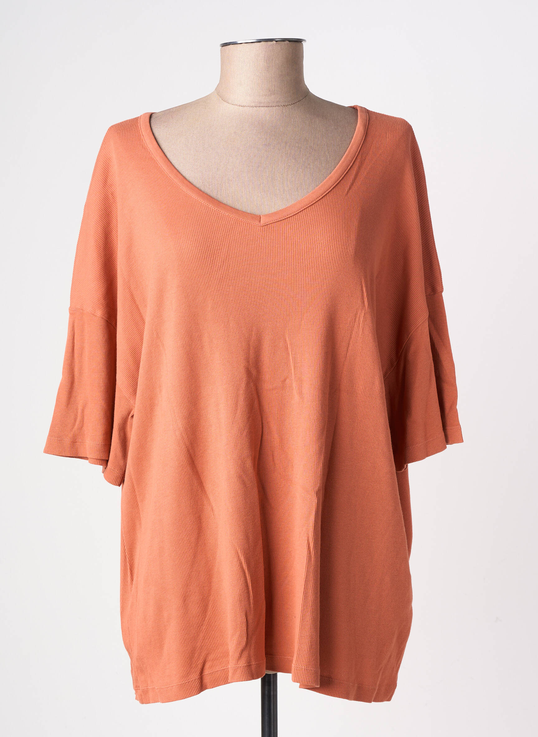 T-shirt stretch manches courtes orange AMERICAN VINTAGE femme