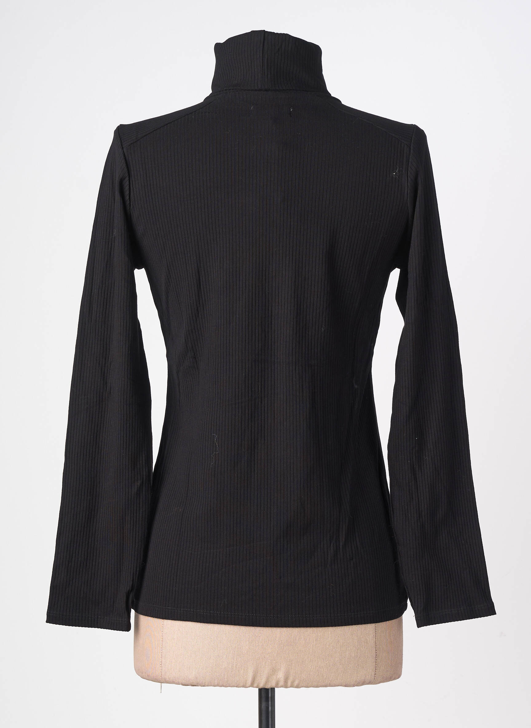 Pull col roulé tissage côtelé manches longues noir KANOPE femme