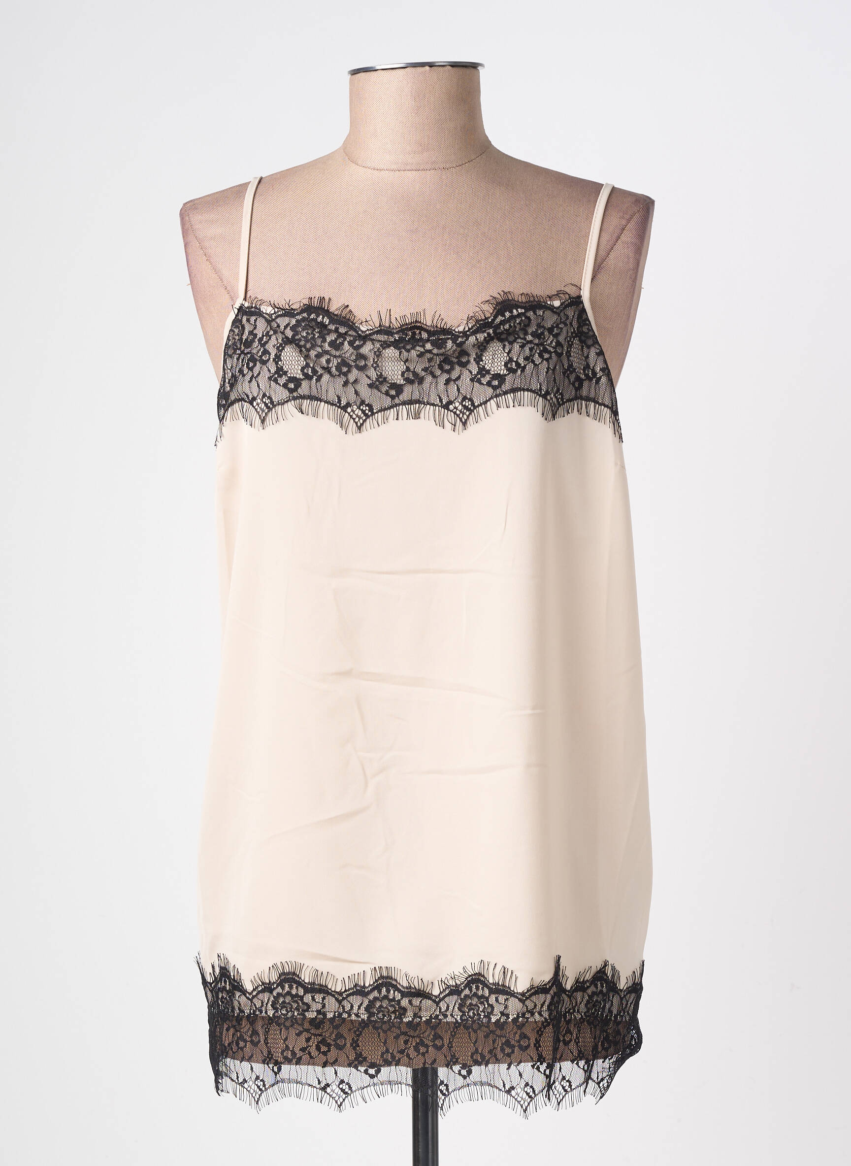 Top col carré fines bretelles beige RINASCIMENTO femme